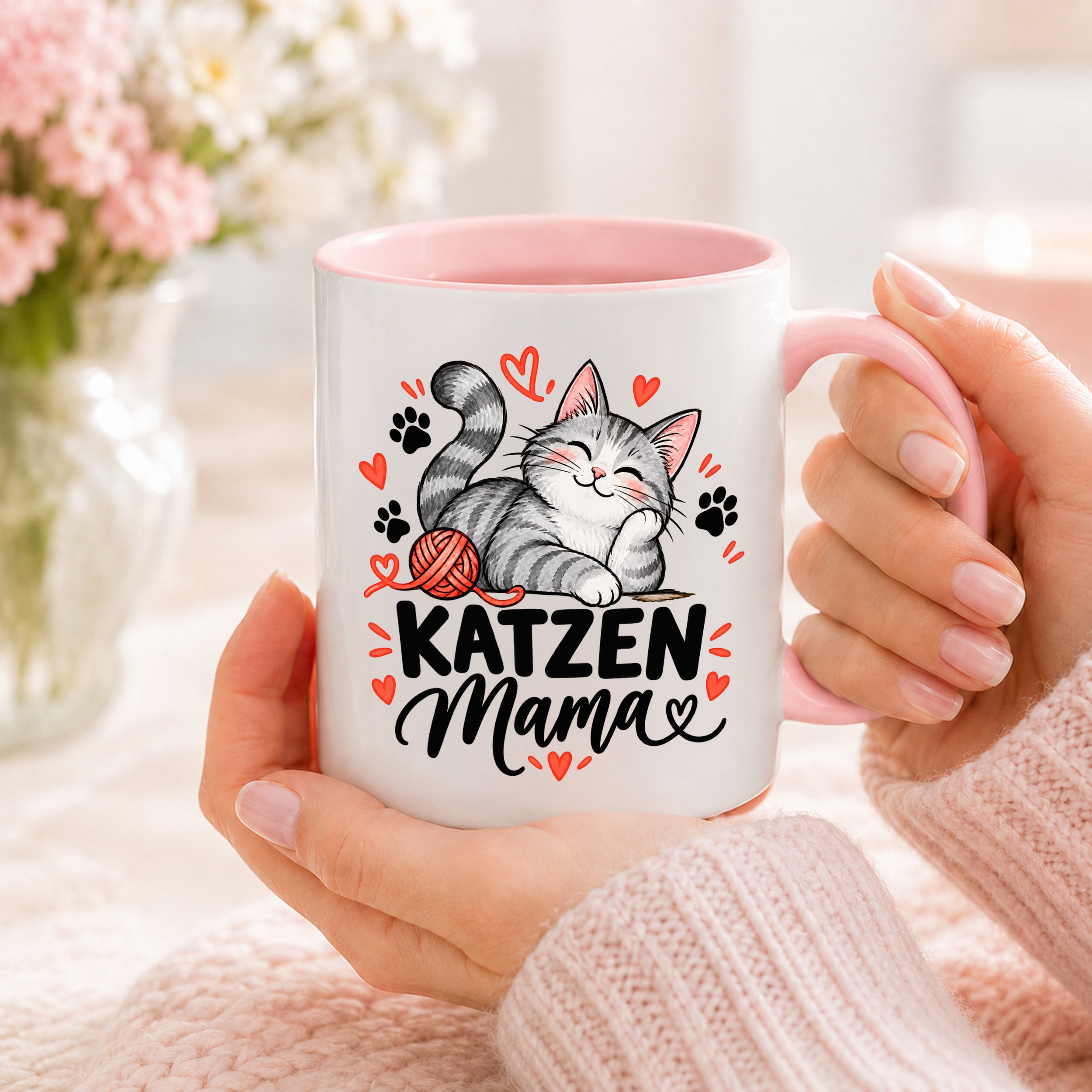 Katzen Mama Tasse Geschenk 330 ml Keramiktasse für Katzenliebhaber Katzenfreundin Geburtstag Weihnachten