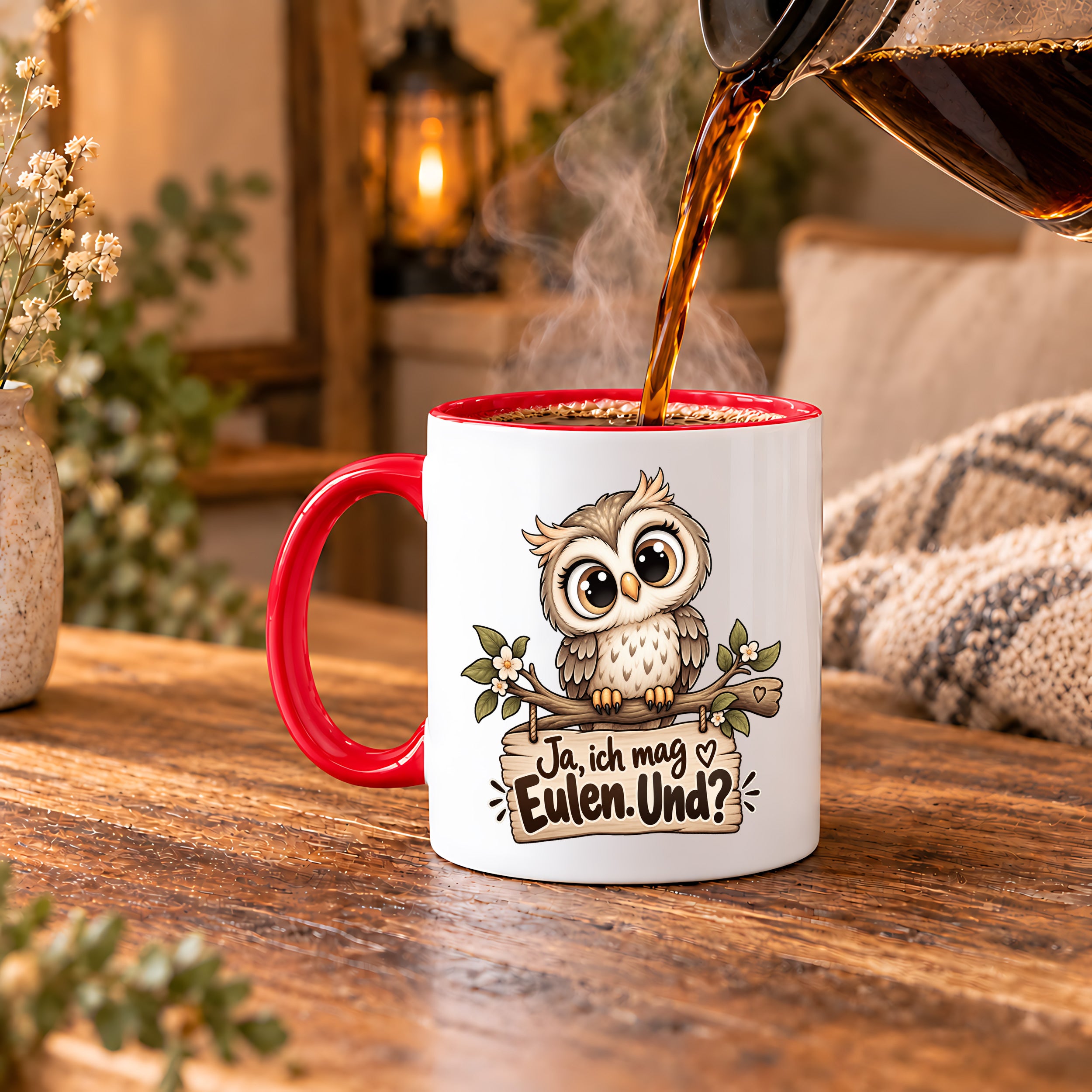 Tasse Eulenfan lustiger Spruch Ja ich mag Eulen Geschenk für Eulenliebhaber Freundin Kollegin Geburtstag Weihnachten 330 ml