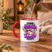 Herzbotschaft Verrückte Tante Tasse – Jemand muss ja den Job der verrückten Tante übernehmen – Lustige Kaffeetasse 330 ml mit Faultier Motiv – Geschenk für Tante, Lieblingstante, Schwester und Schwägerin – Originelle Spruchtasse mit Humor