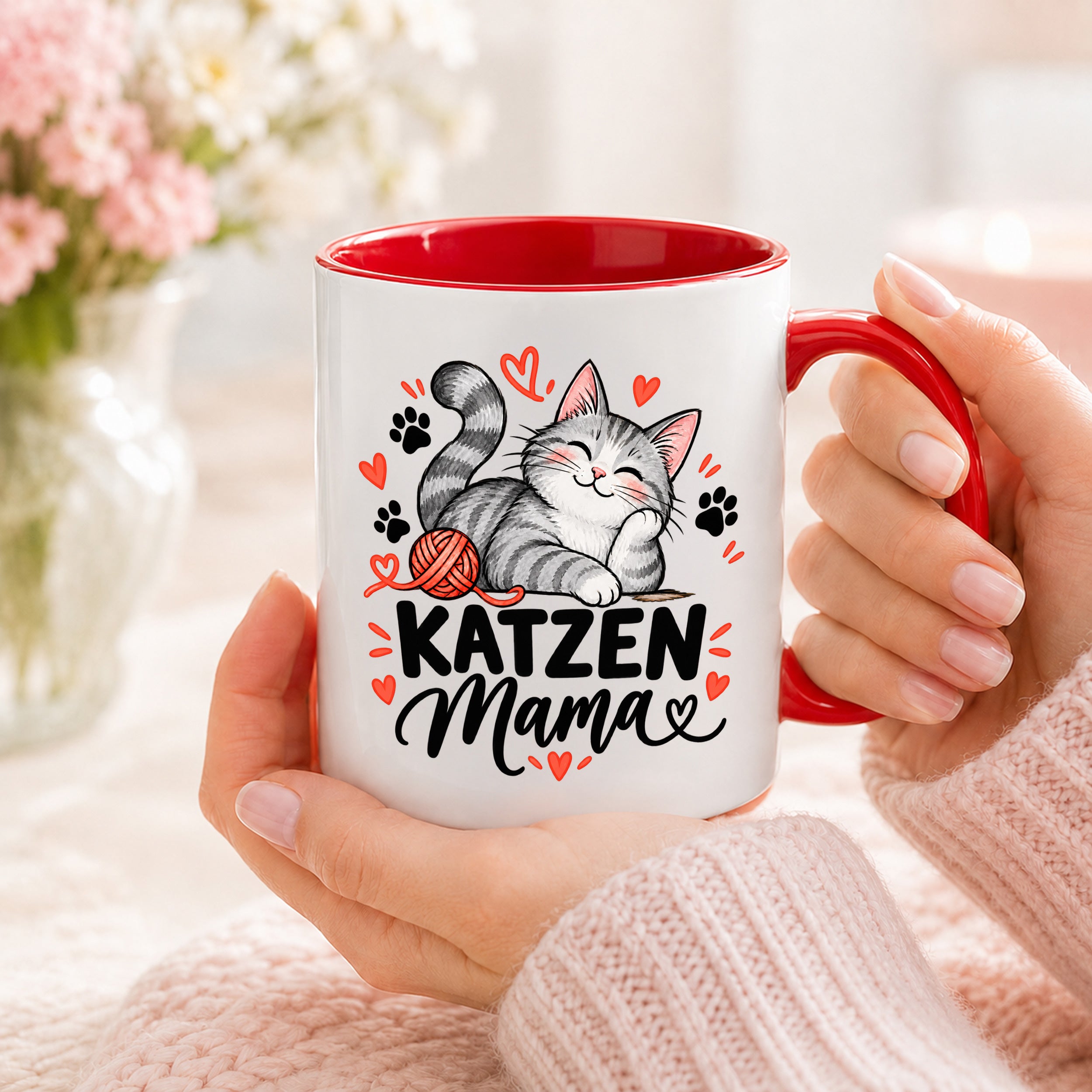 Katzen Mama Tasse Geschenk 330 ml Keramiktasse für Katzenliebhaber Katzenfreundin Geburtstag Weihnachten