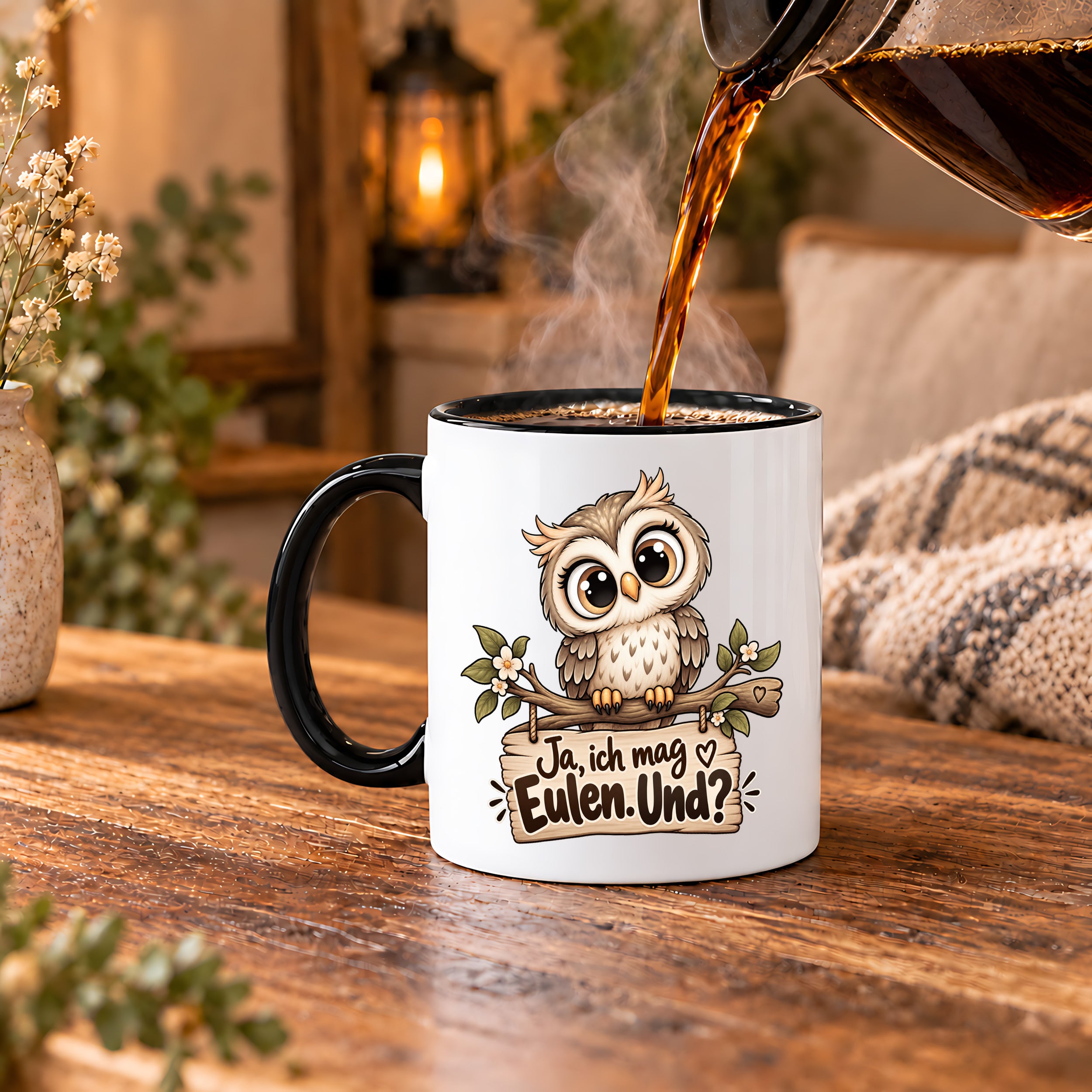 Tasse Eulenfan lustiger Spruch Ja ich mag Eulen Geschenk für Eulenliebhaber Freundin Kollegin Geburtstag Weihnachten 330 ml