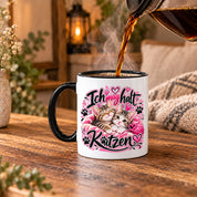 Herzbotschaft Katzen Tasse – Ich mag halt Katzen – Süße Kaffeetasse mit zwei Katzenbabys, Herzen und Pfoten – Geschenk für Katzenliebhaber, Katzenmama, Frauen und Freundin – 330 ml