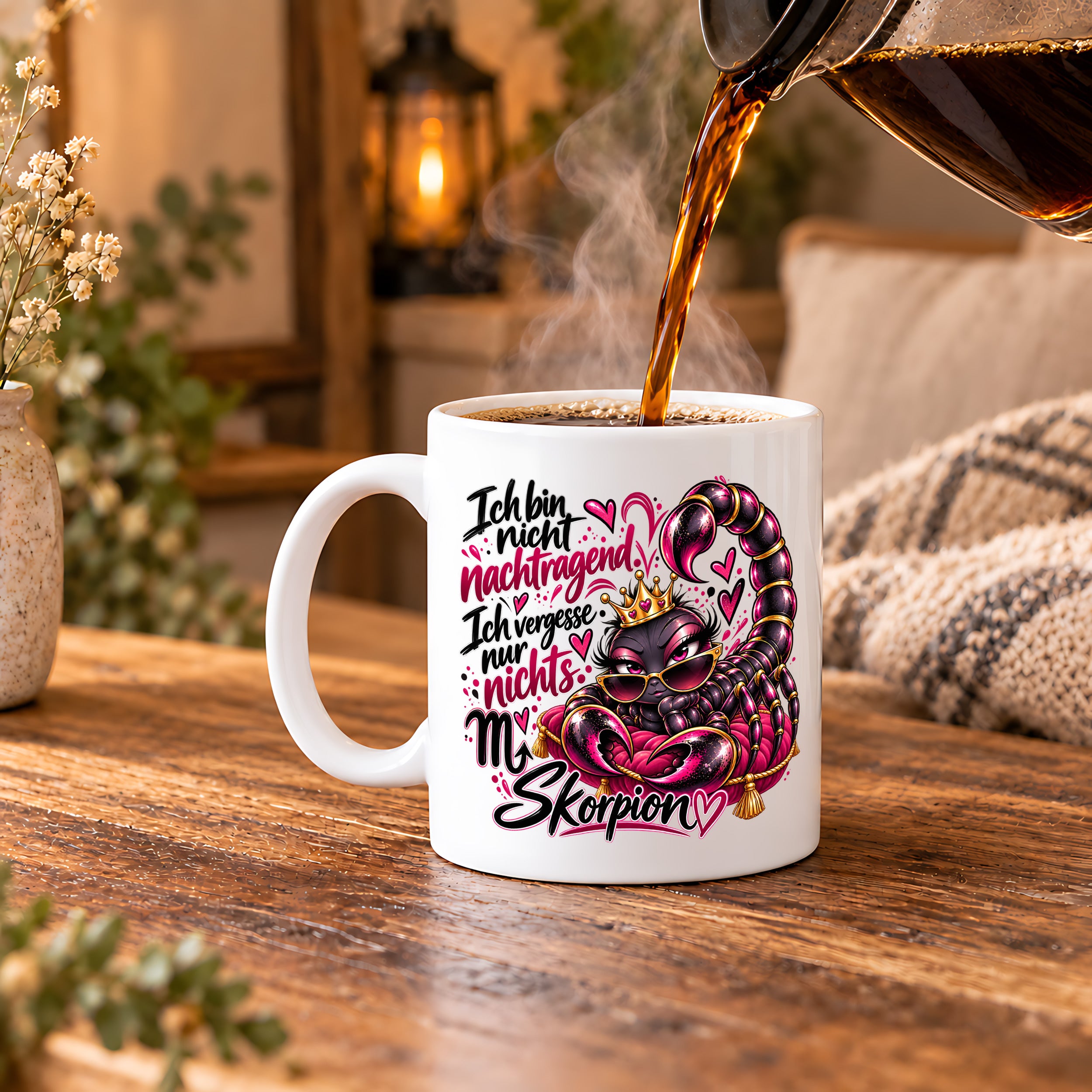 Herzbotschaft Skorpion Tasse – Ich bin nicht nachtragend, ich vergesse nur nichts – Lustige Sternzeichen Tasse mit Skorpion Motiv – Geschenk für Frauen, Freundin und Skorpion Geborene – 330 ml
