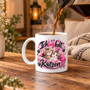Herzbotschaft Katzen Tasse – Ich mag halt Katzen – Süße Kaffeetasse mit zwei Katzenbabys, Herzen und Pfoten – Geschenk für Katzenliebhaber, Katzenmama, Frauen und Freundin – 330 ml