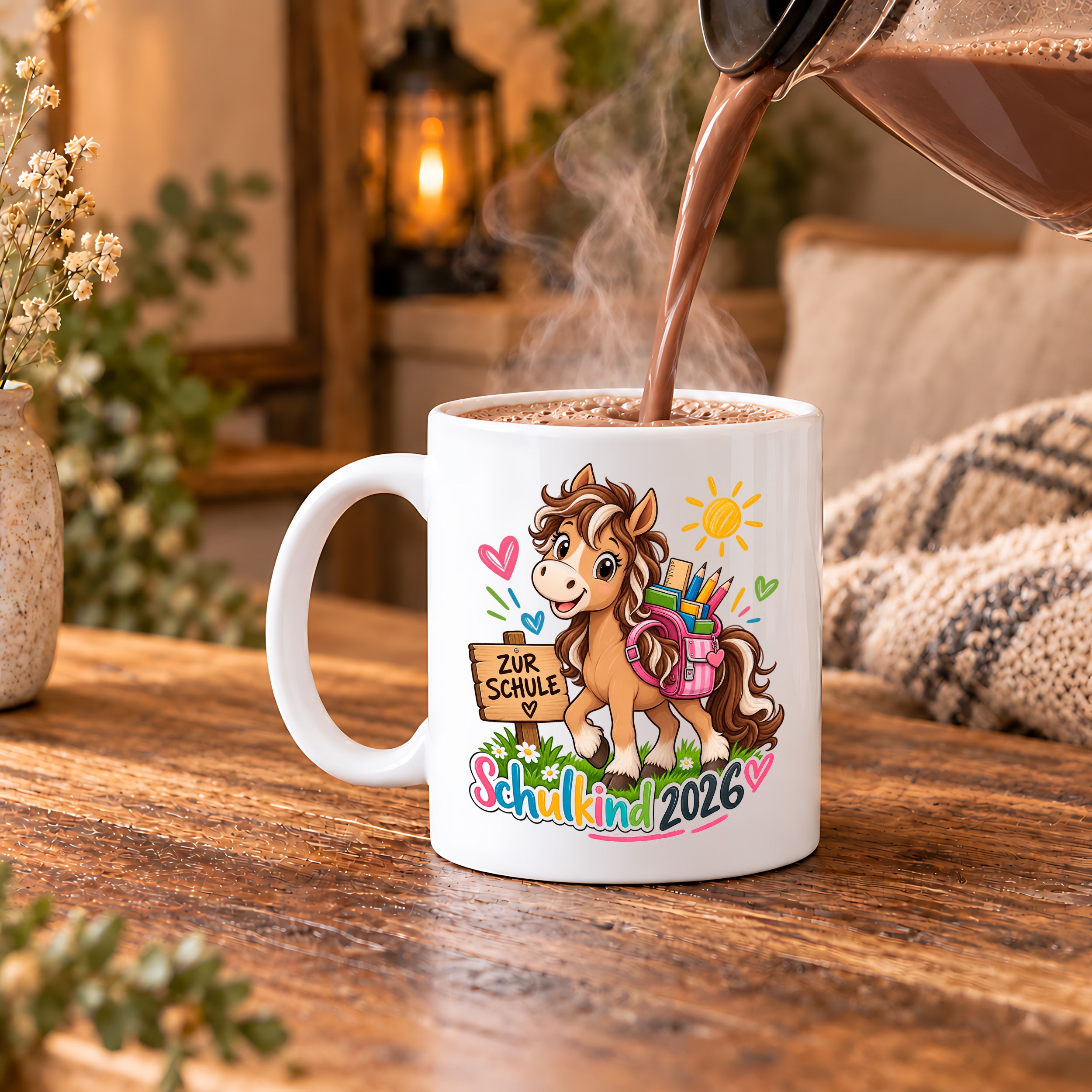 Schulkind 2026 Tasse Pferd Einschulung Geschenk 330 ml Keramiktasse für Mädchen Jungen Schulanfang 1. Schultag