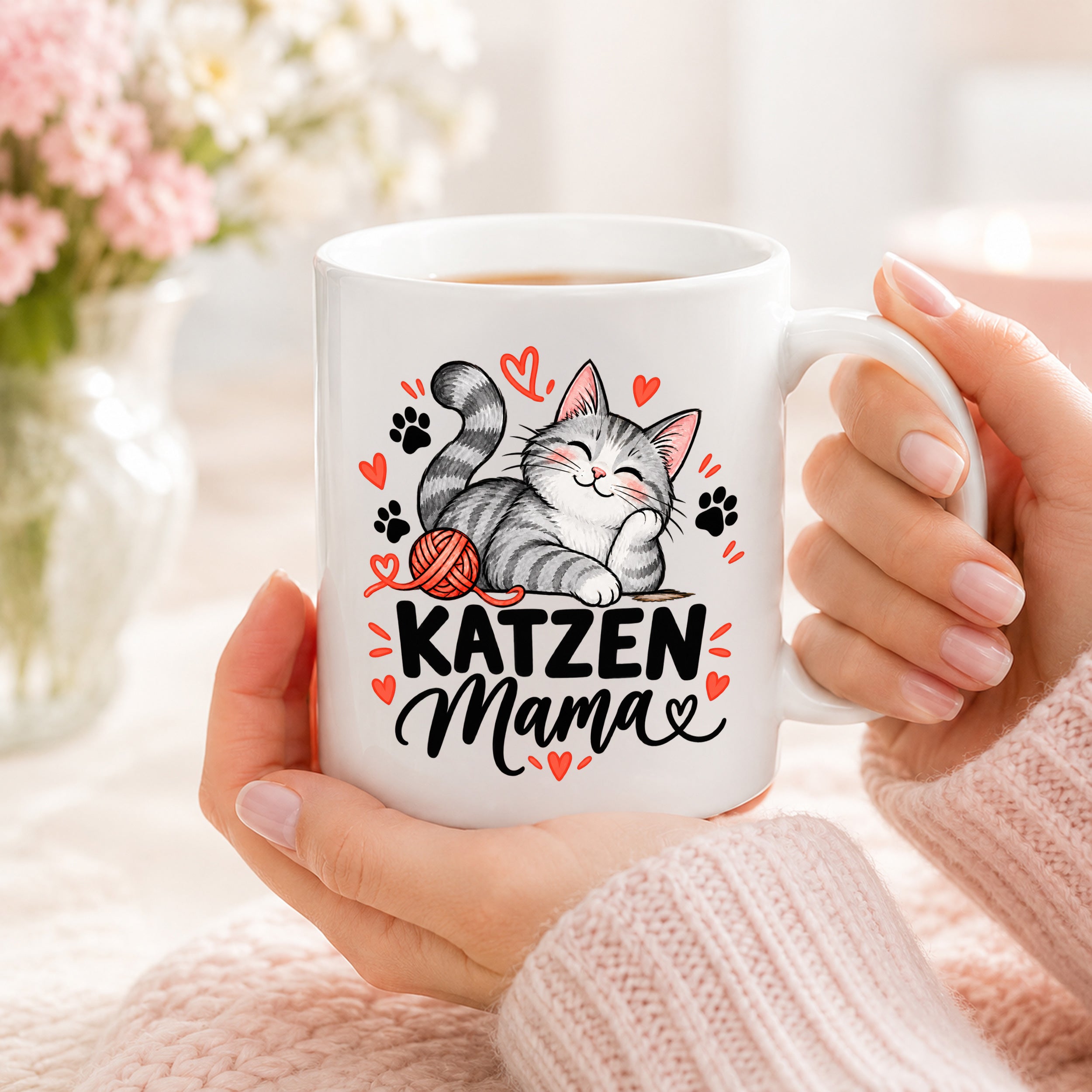 Katzen Mama Tasse Geschenk 330 ml Keramiktasse für Katzenliebhaber Katzenfreundin Geburtstag Weihnachten