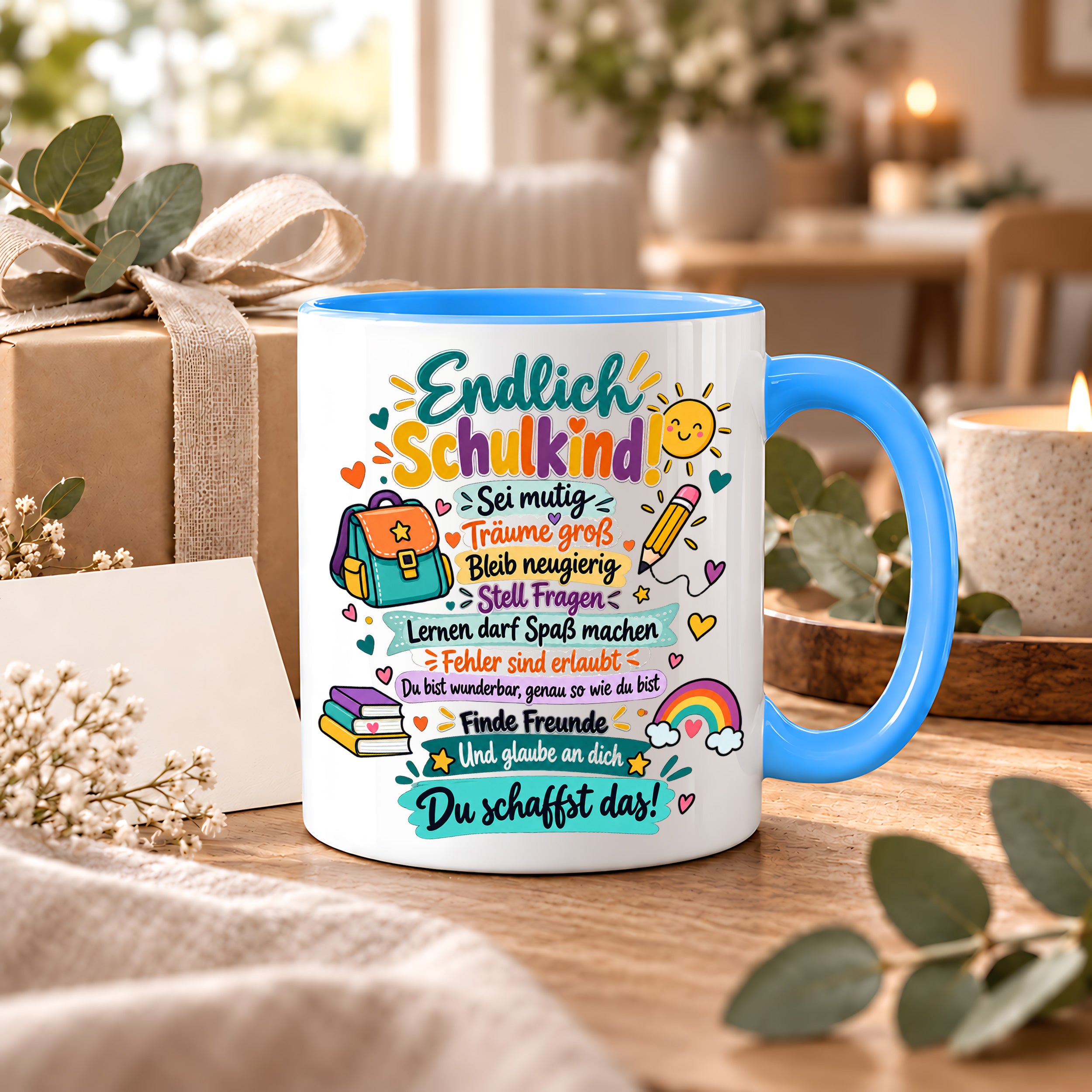 Tasse Schulkind Einschulung Geschenk Mutmacher Schule Schulanfang Kaffeetasse für Mädchen Jungen Geburtstag Schulstart 330 ml