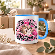 Herzbotschaft Katzen Tasse – Ich mag halt Katzen – Süße Kaffeetasse mit zwei Katzenbabys, Herzen und Pfoten – Geschenk für Katzenliebhaber, Katzenmama, Frauen und Freundin – 330 ml