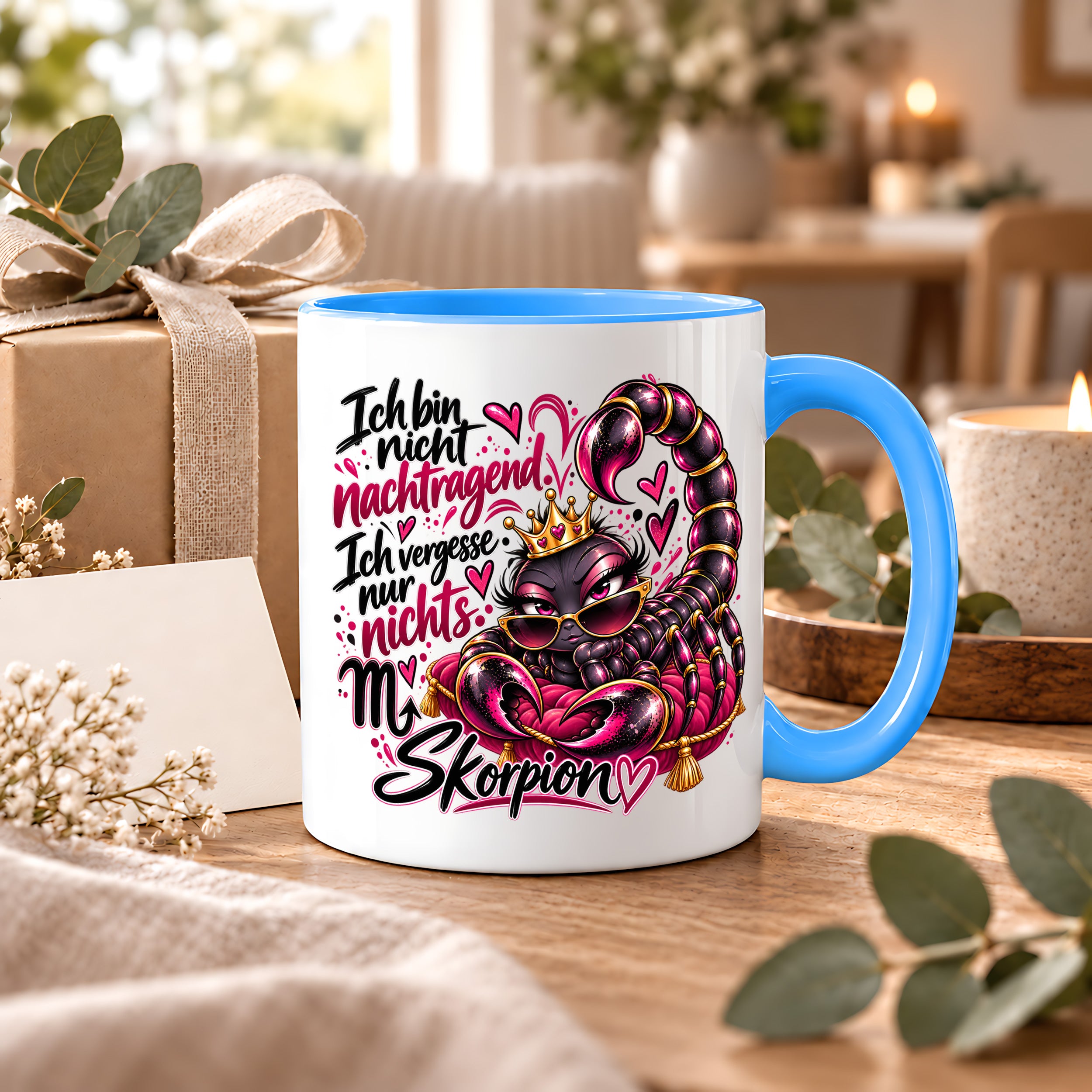 Herzbotschaft Skorpion Tasse – Ich bin nicht nachtragend, ich vergesse nur nichts – Lustige Sternzeichen Tasse mit Skorpion Motiv – Geschenk für Frauen, Freundin und Skorpion Geborene – 330 ml