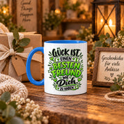 Herzbotschaft Bester Freund Tasse – Glück ist einen besten Freund wie dich zu haben – Kaffeetasse 330 ml mit Freundschaftsspruch und grünem Herz Motiv – Geschenk für besten Freund, Kumpel und Lieblingsmenschen – Freundschaft Geschenkidee