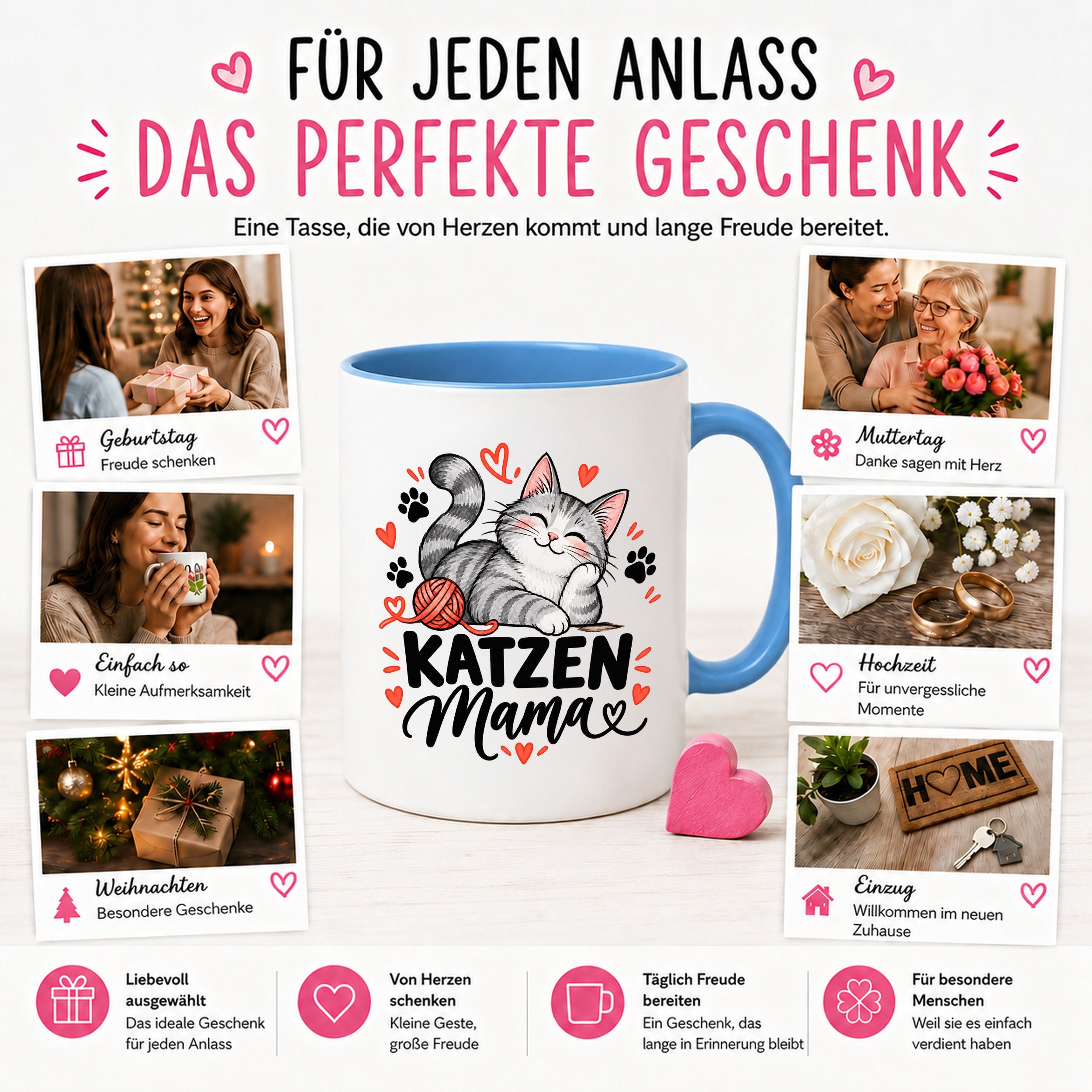 Katzen Mama Tasse Geschenk 330 ml Keramiktasse für Katzenliebhaber Katzenfreundin Geburtstag Weihnachten