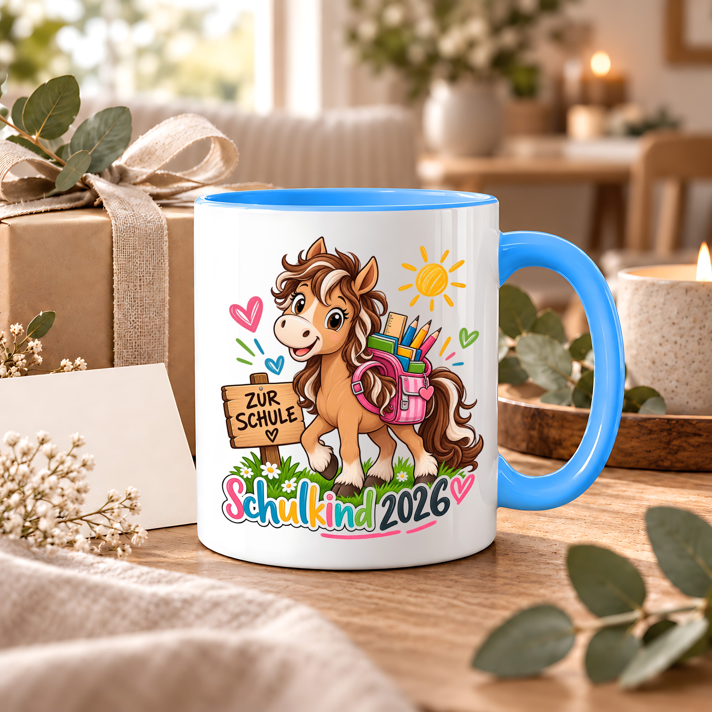 Schulkind 2026 Tasse Pferd Einschulung Geschenk 330 ml Keramiktasse für Mädchen Jungen Schulanfang 1. Schultag