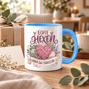 Stricken Tasse Echte Hexen haben zwei Zauberstäbe 330 ml Geschenk für Strickerin Wolle Handarbeit Geburtstag Weihnachten