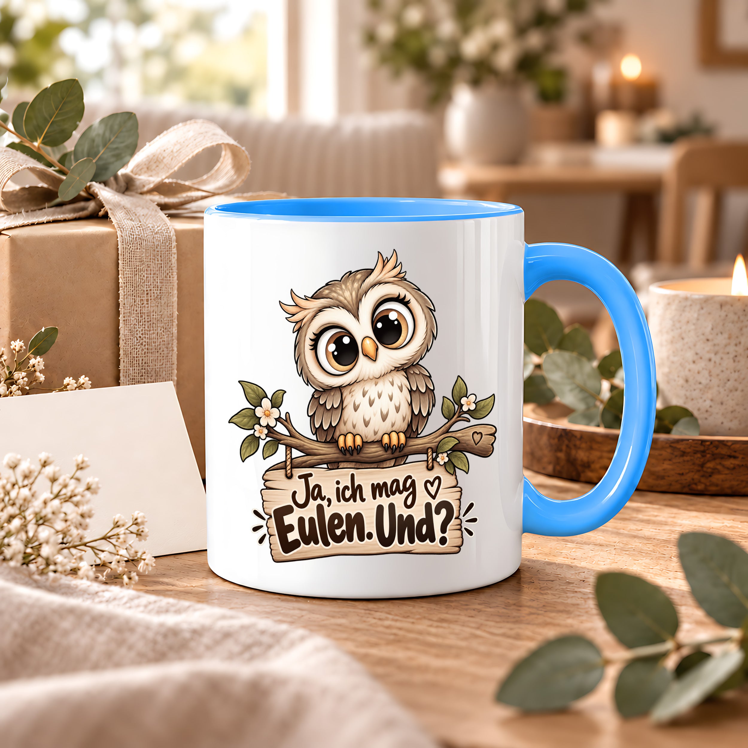 Tasse Eulenfan lustiger Spruch Ja ich mag Eulen Geschenk für Eulenliebhaber Freundin Kollegin Geburtstag Weihnachten 330 ml