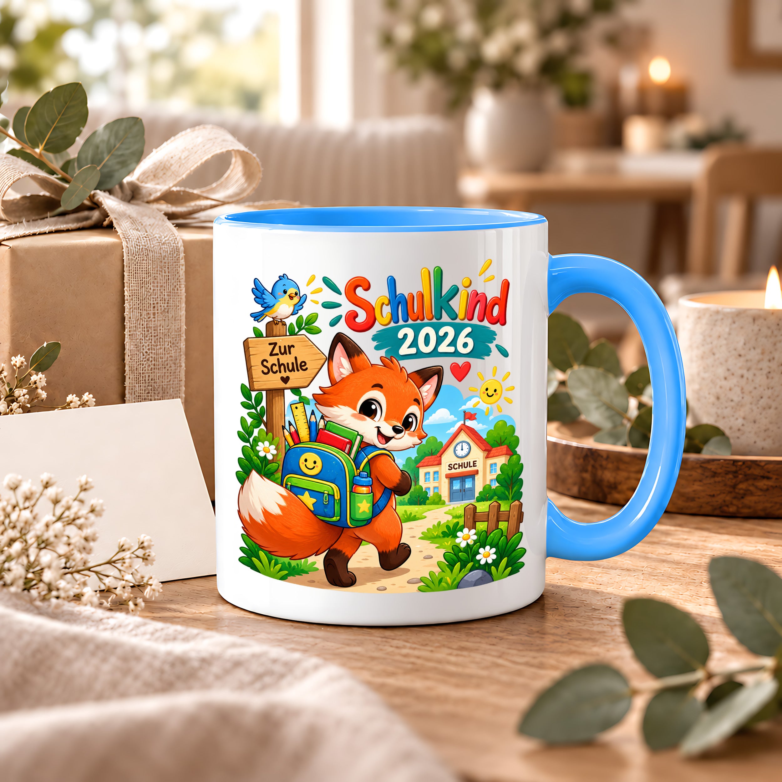 Schulkind 2026 Tasse Fuchs Einschulung Geschenk 330 ml Keramiktasse Schulanfang 1. Schultag Schultüte Mädchen Jungen