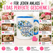 Herzbotschaft Freundschaft Tasse – Freundschaft ist der Anker, der hält, wenn das Leben stürmt – Kaffeetasse mit blauen Blumen und Herzen – Geschenk für beste Freundin, Freund, BFF und Lieblingsmensch – 330 ml