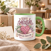 Stricken Tasse Echte Hexen haben zwei Zauberstäbe 330 ml Geschenk für Strickerin Wolle Handarbeit Geburtstag Weihnachten