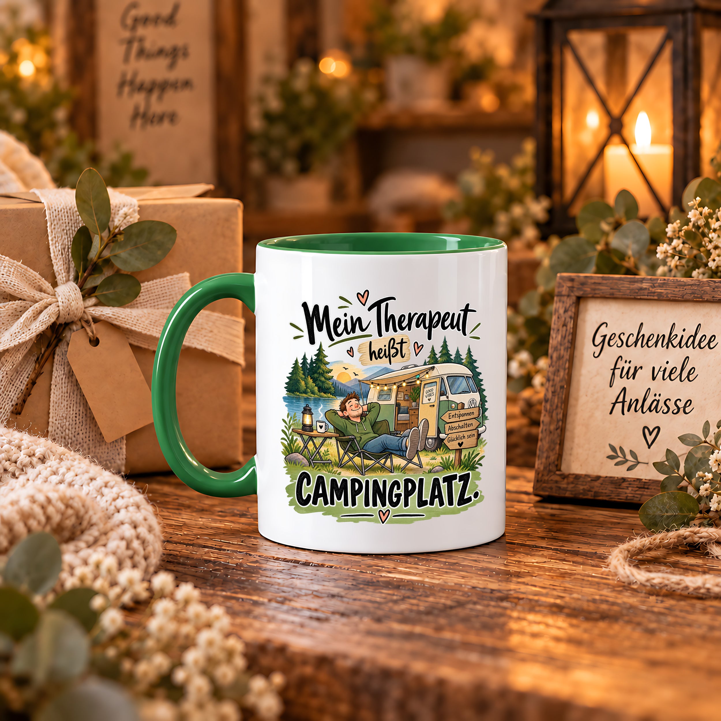 Camping Tasse Mein Therapeut heißt Campingplatz 330 ml Geschenk Camper Wohnmobil Campingfan Geburtstag Weihnachten