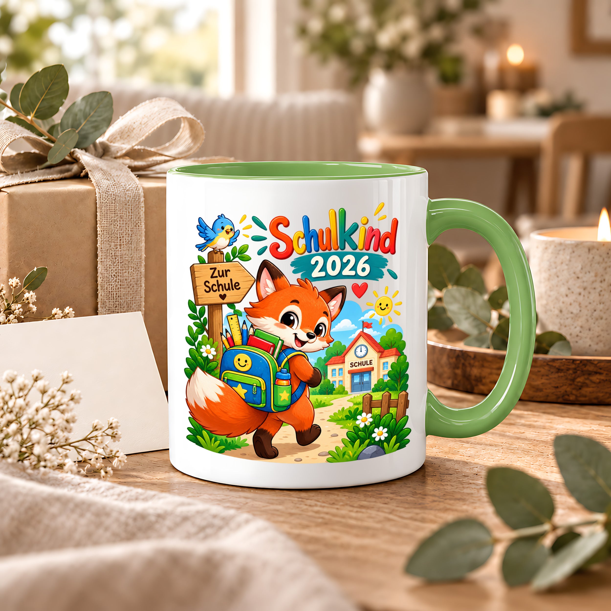 Schulkind 2026 Tasse Fuchs Einschulung Geschenk 330 ml Keramiktasse Schulanfang 1. Schultag Schultüte Mädchen Jungen