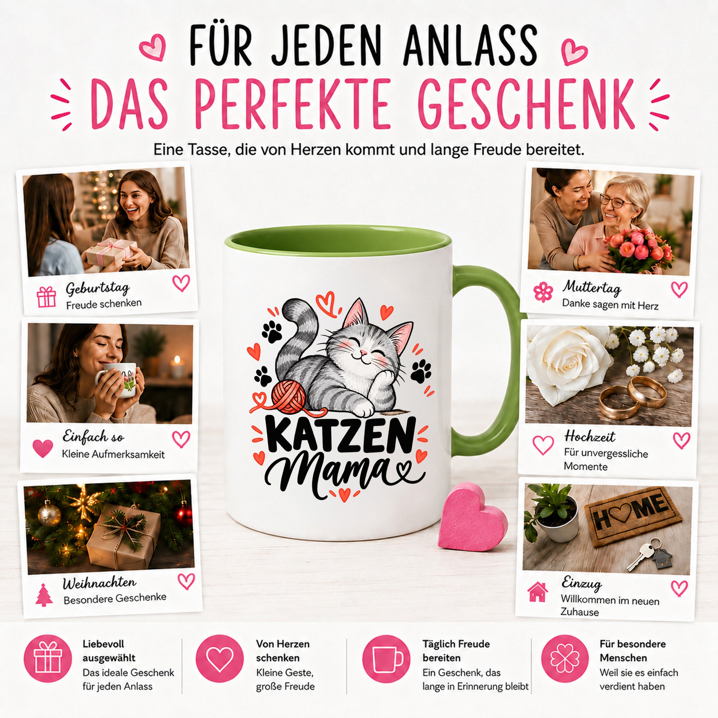 Katzen Mama Tasse Geschenk 330 ml Keramiktasse für Katzenliebhaber Katzenfreundin Geburtstag Weihnachten