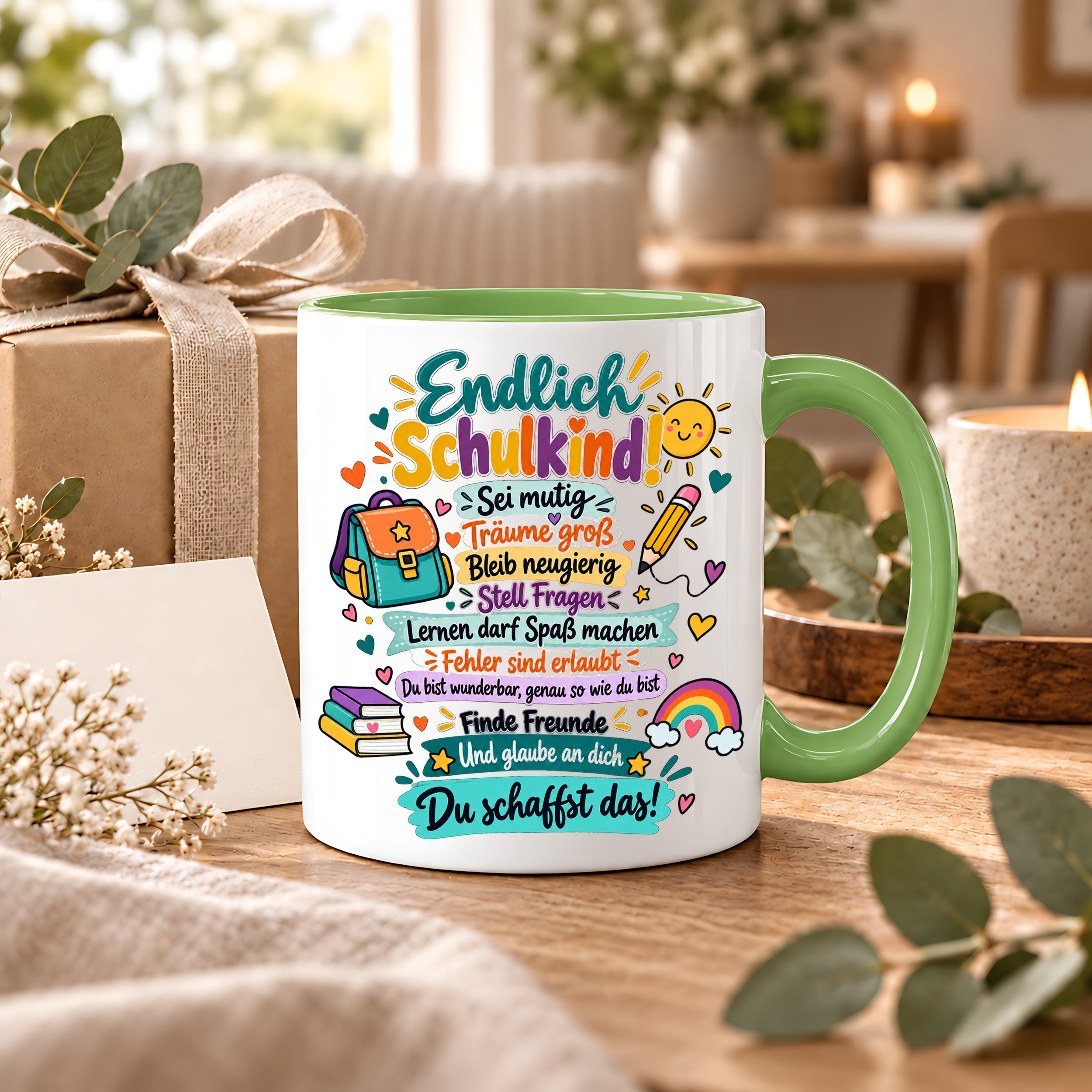 Tasse Schulkind Einschulung Geschenk Mutmacher Schule Schulanfang Kaffeetasse für Mädchen Jungen Geburtstag Schulstart 330 ml