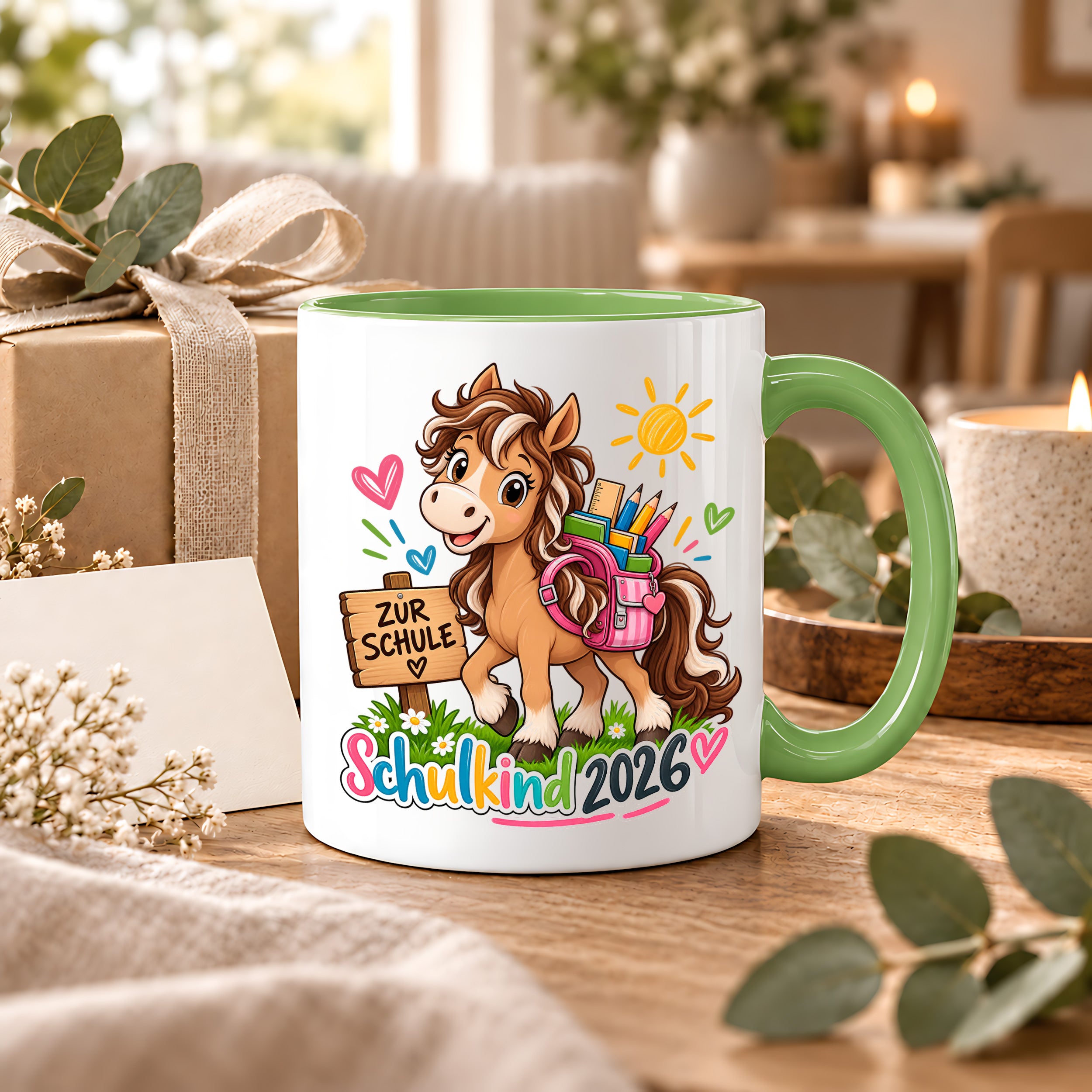 Schulkind 2026 Tasse Pferd Einschulung Geschenk 330 ml Keramiktasse für Mädchen Jungen Schulanfang 1. Schultag