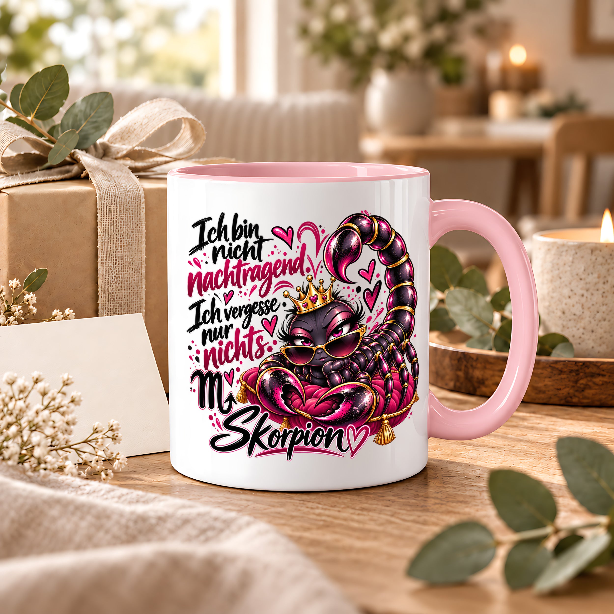 Herzbotschaft Skorpion Tasse – Ich bin nicht nachtragend, ich vergesse nur nichts – Lustige Sternzeichen Tasse mit Skorpion Motiv – Geschenk für Frauen, Freundin und Skorpion Geborene – 330 ml