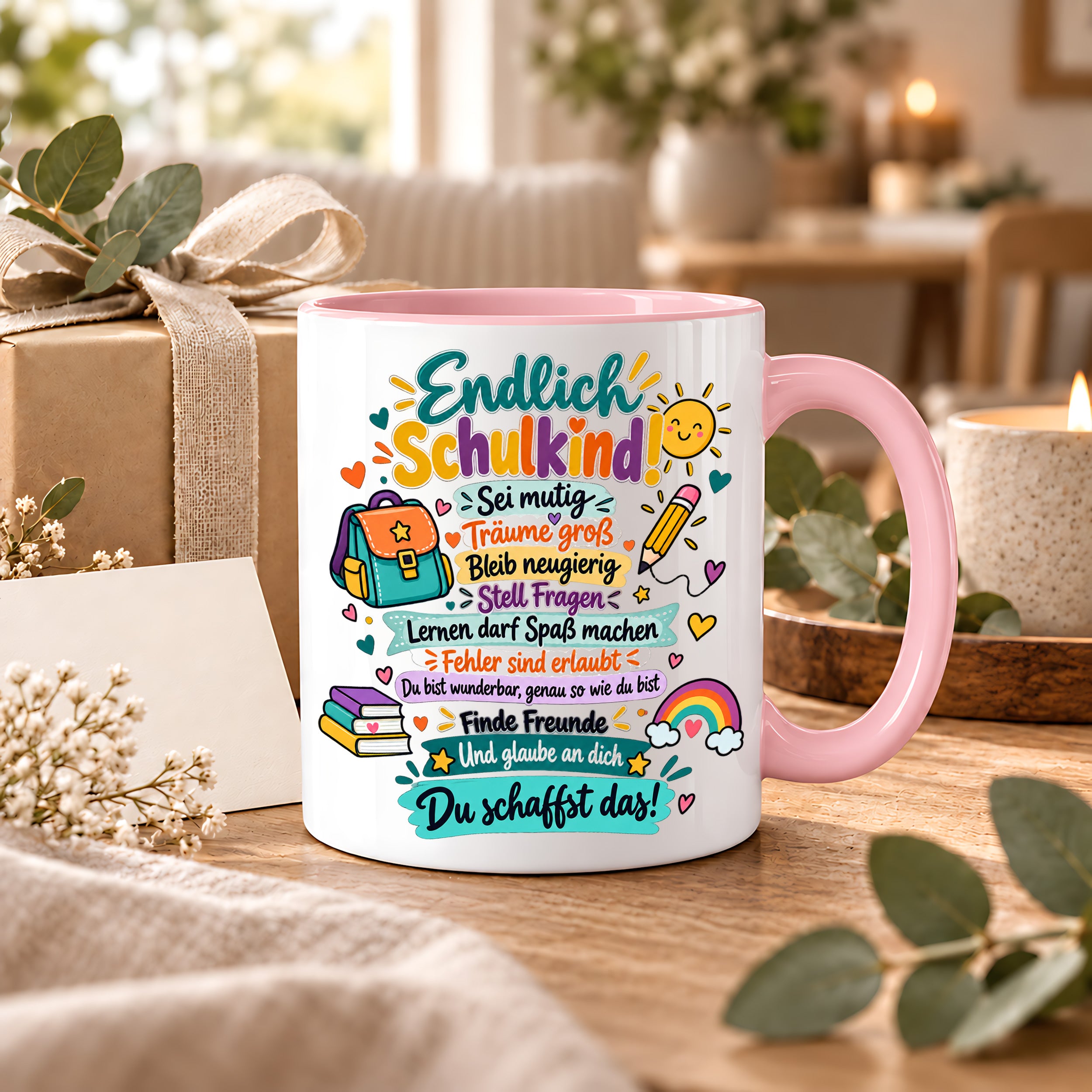 Tasse Schulkind Einschulung Geschenk Mutmacher Schule Schulanfang Kaffeetasse für Mädchen Jungen Geburtstag Schulstart 330 ml
