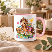 Schulkind 2026 Tasse Pferd Einschulung Geschenk 330 ml Keramiktasse für Mädchen Jungen Schulanfang 1. Schultag