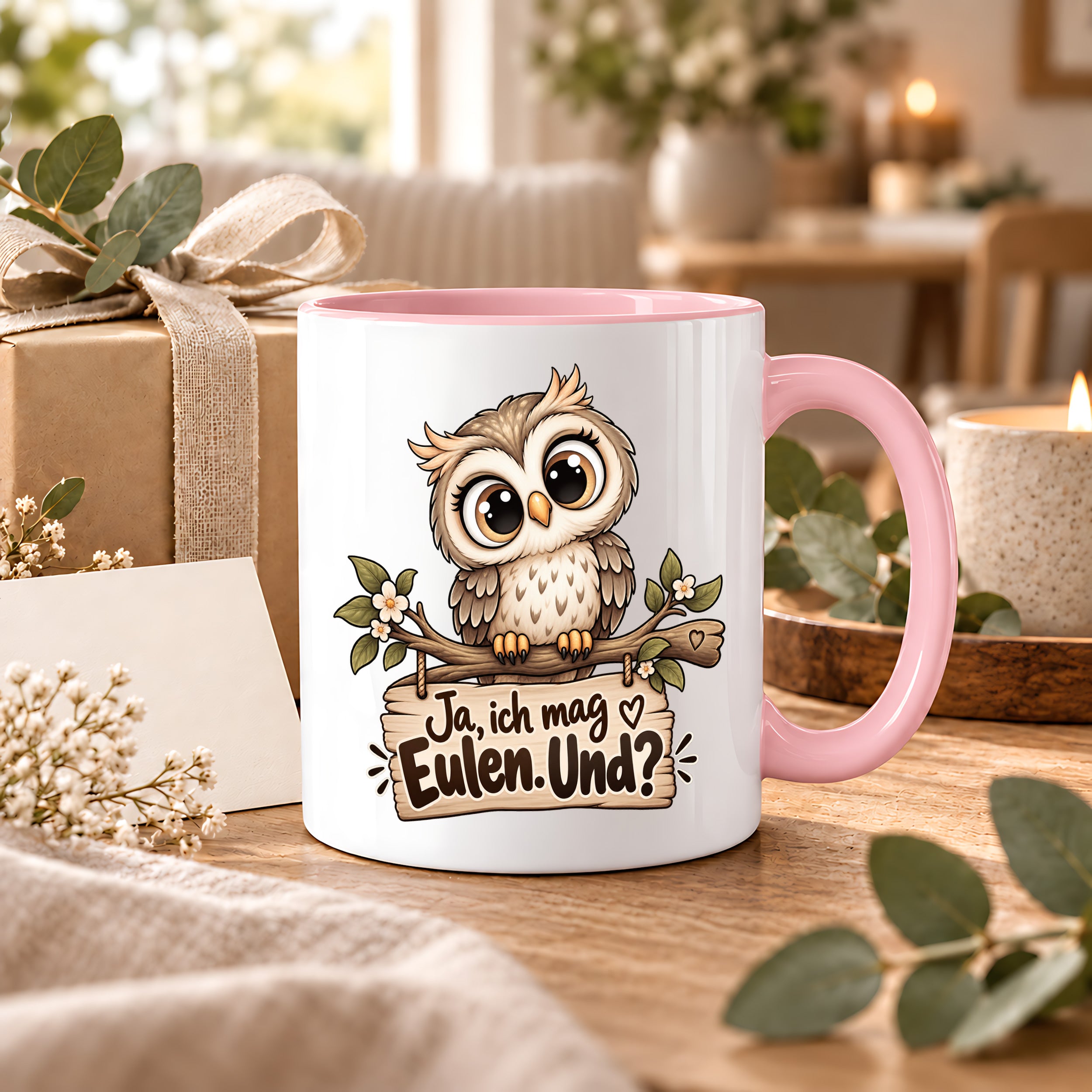 Tasse Eulenfan lustiger Spruch Ja ich mag Eulen Geschenk für Eulenliebhaber Freundin Kollegin Geburtstag Weihnachten 330 ml