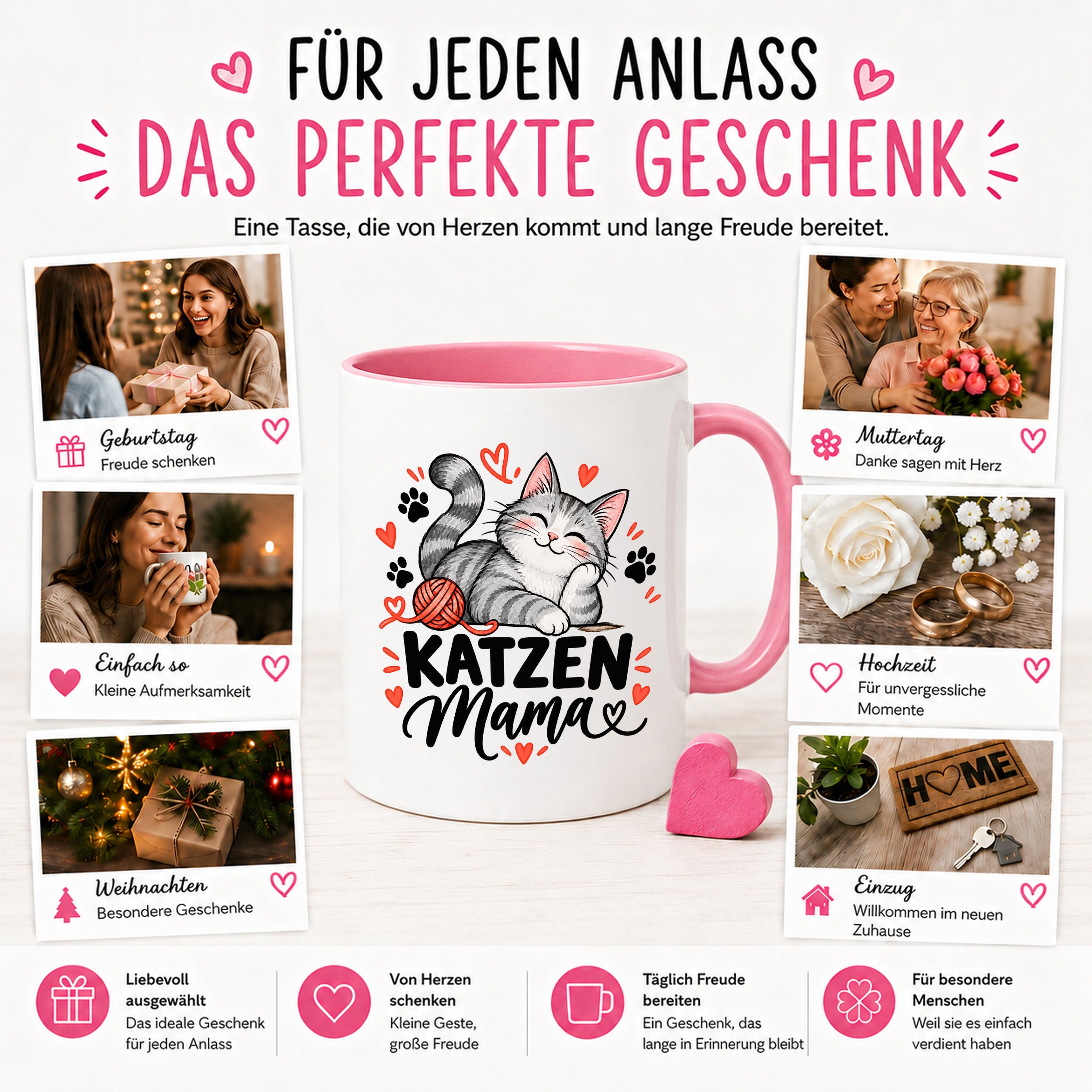 Katzen Mama Tasse Geschenk 330 ml Keramiktasse für Katzenliebhaber Katzenfreundin Geburtstag Weihnachten