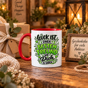 Herzbotschaft Bester Freund Tasse – Glück ist einen besten Freund wie dich zu haben – Kaffeetasse 330 ml mit Freundschaftsspruch und grünem Herz Motiv – Geschenk für besten Freund, Kumpel und Lieblingsmenschen – Freundschaft Geschenkidee