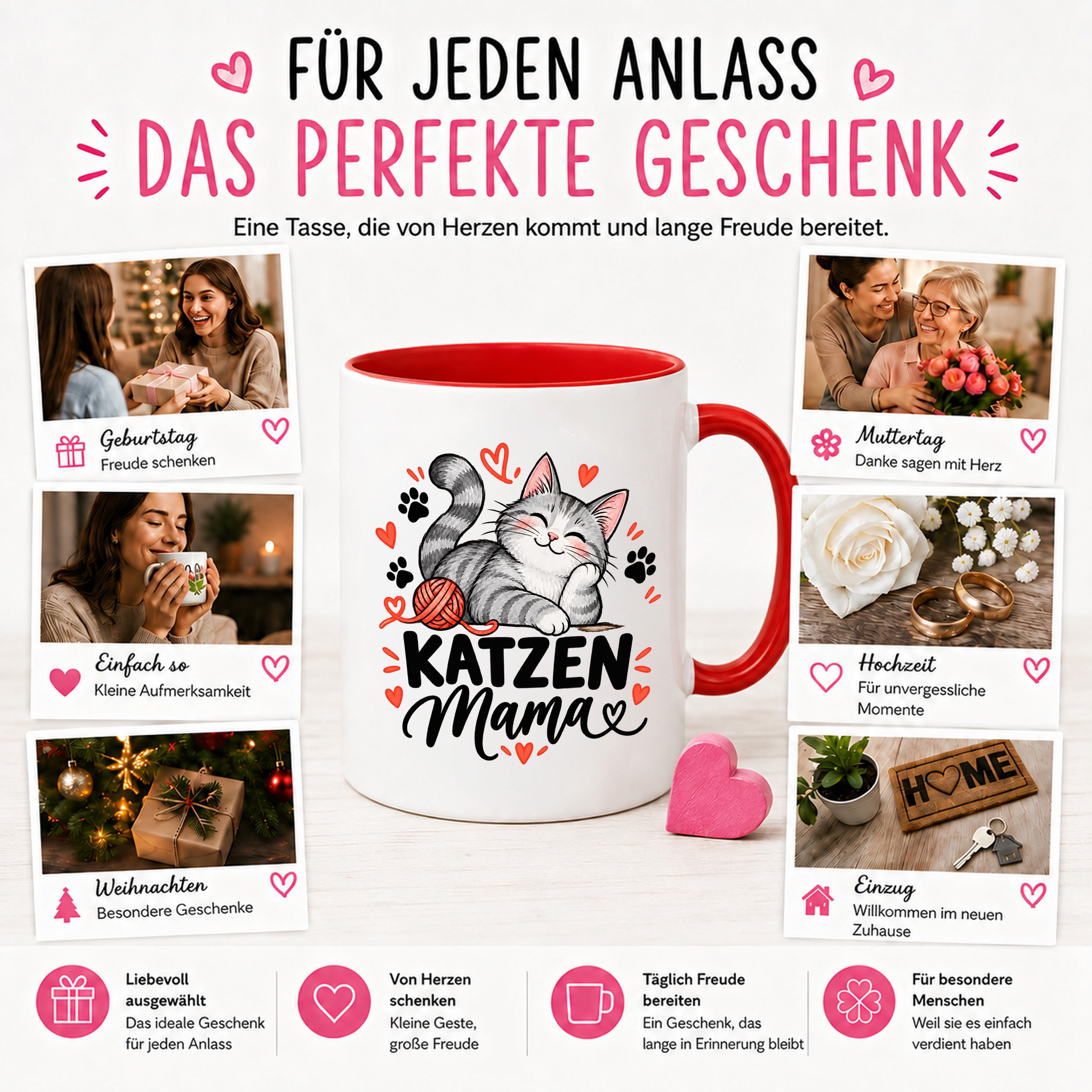 Katzen Mama Tasse Geschenk 330 ml Keramiktasse für Katzenliebhaber Katzenfreundin Geburtstag Weihnachten