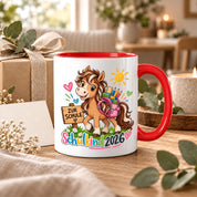 Schulkind 2026 Tasse Pferd Einschulung Geschenk 330 ml Keramiktasse für Mädchen Jungen Schulanfang 1. Schultag