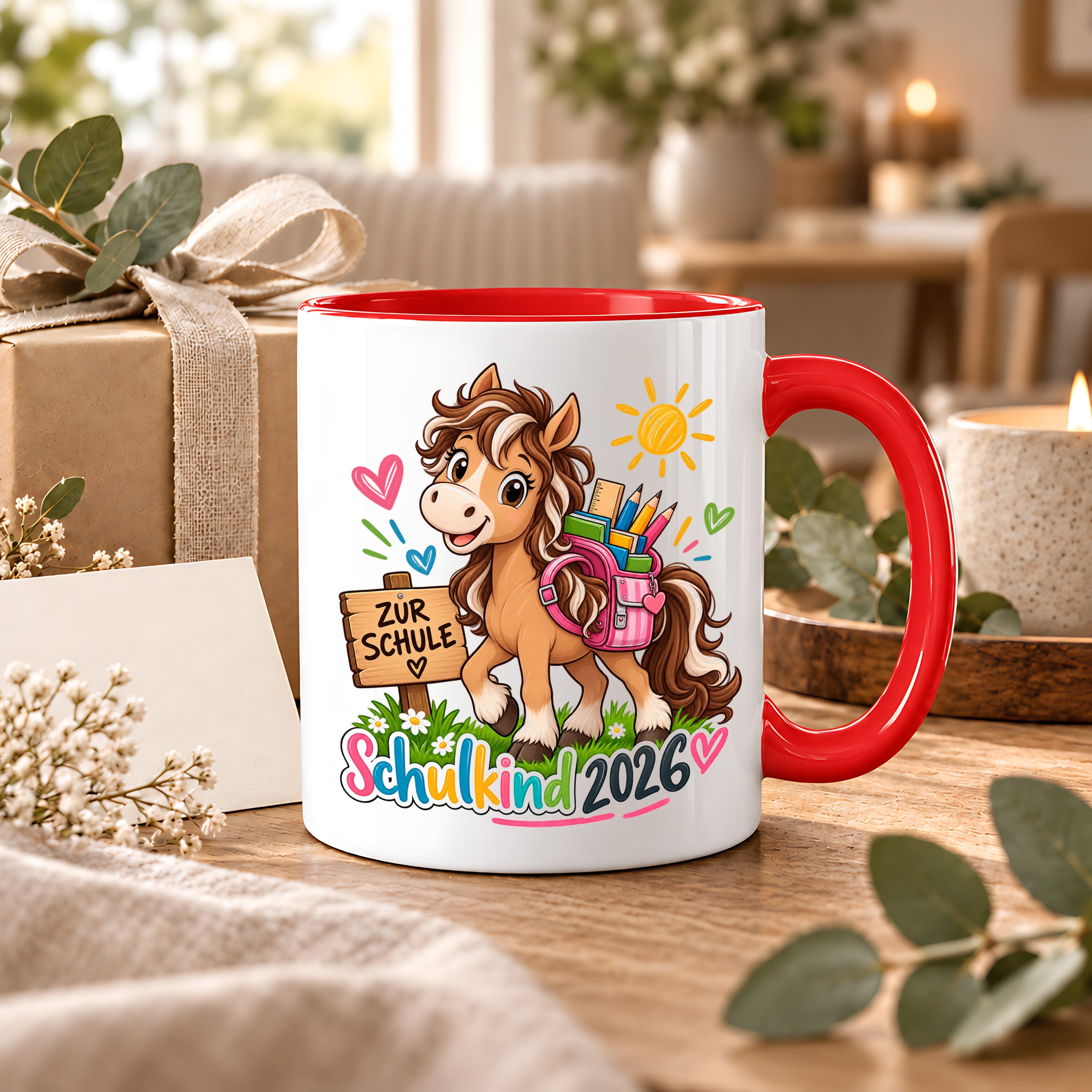 Schulkind 2026 Tasse Pferd Einschulung Geschenk 330 ml Keramiktasse für Mädchen Jungen Schulanfang 1. Schultag