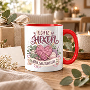Stricken Tasse Echte Hexen haben zwei Zauberstäbe 330 ml Geschenk für Strickerin Wolle Handarbeit Geburtstag Weihnachten