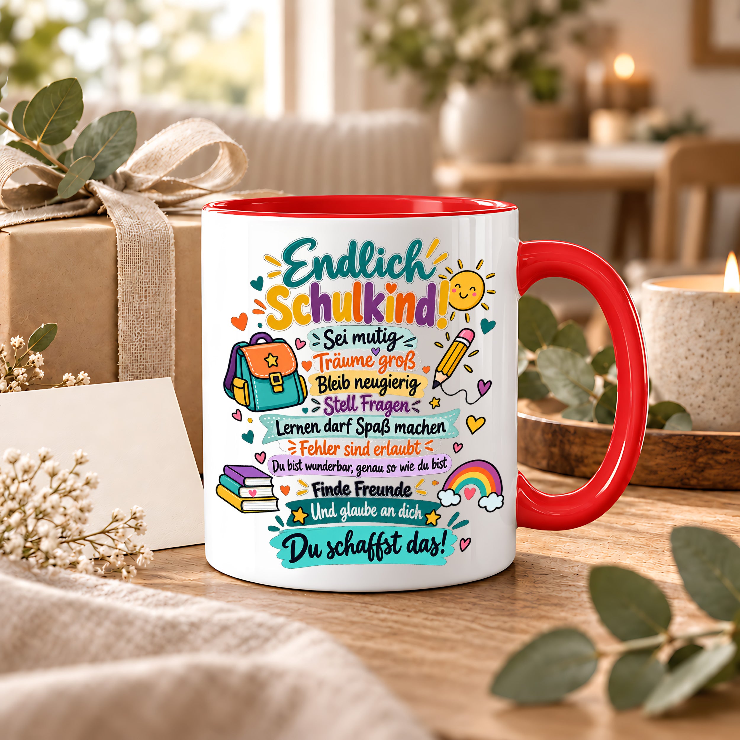 Tasse Schulkind Einschulung Geschenk Mutmacher Schule Schulanfang Kaffeetasse für Mädchen Jungen Geburtstag Schulstart 330 ml