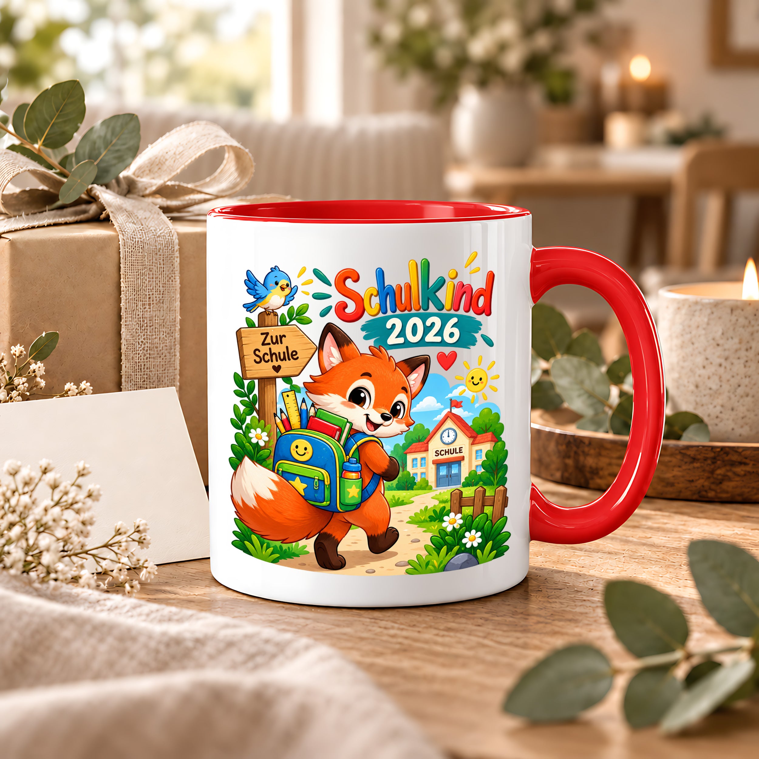 Schulkind 2026 Tasse Fuchs Einschulung Geschenk 330 ml Keramiktasse Schulanfang 1. Schultag Schultüte Mädchen Jungen