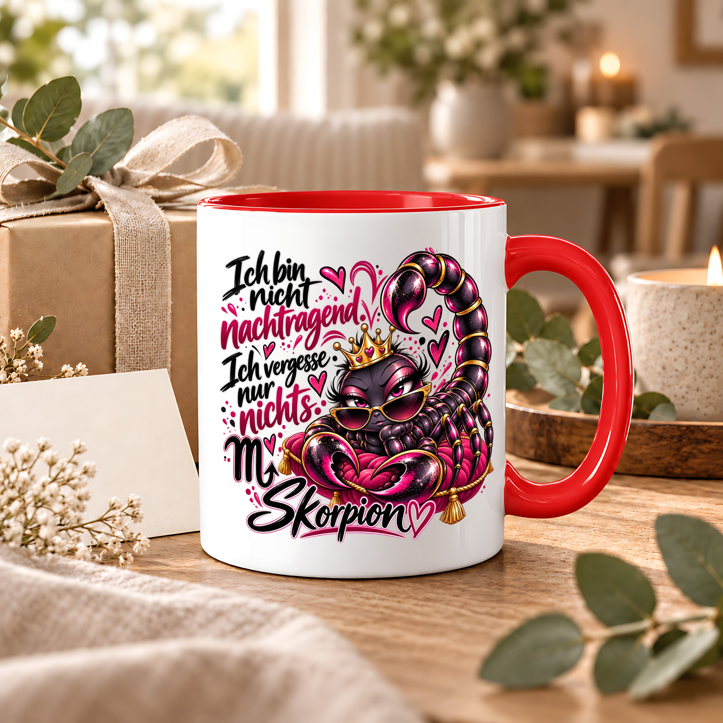 Herzbotschaft Skorpion Tasse – Ich bin nicht nachtragend, ich vergesse nur nichts – Lustige Sternzeichen Tasse mit Skorpion Motiv – Geschenk für Frauen, Freundin und Skorpion Geborene – 330 ml
