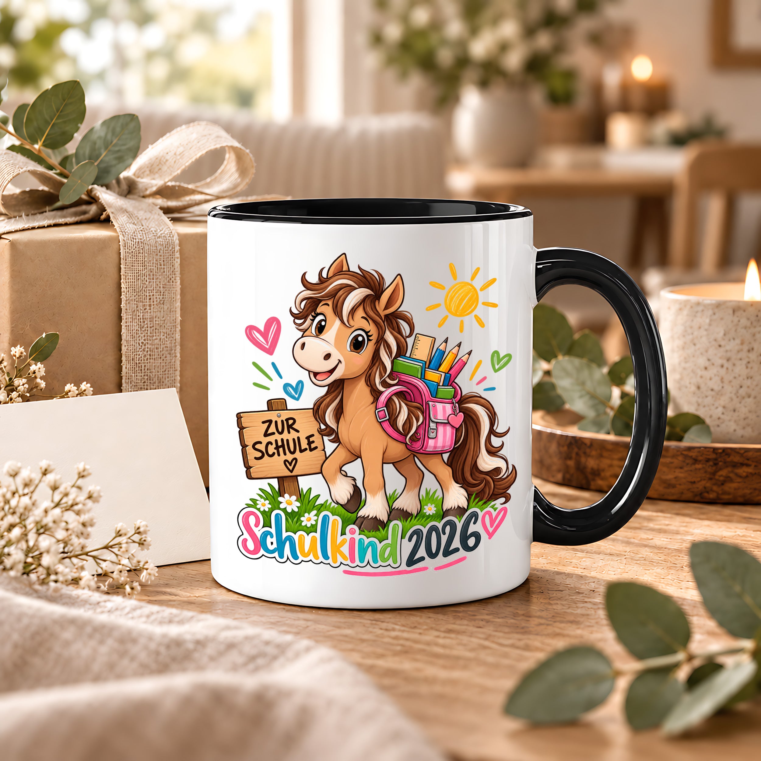 Schulkind 2026 Tasse Pferd Einschulung Geschenk 330 ml Keramiktasse für Mädchen Jungen Schulanfang 1. Schultag