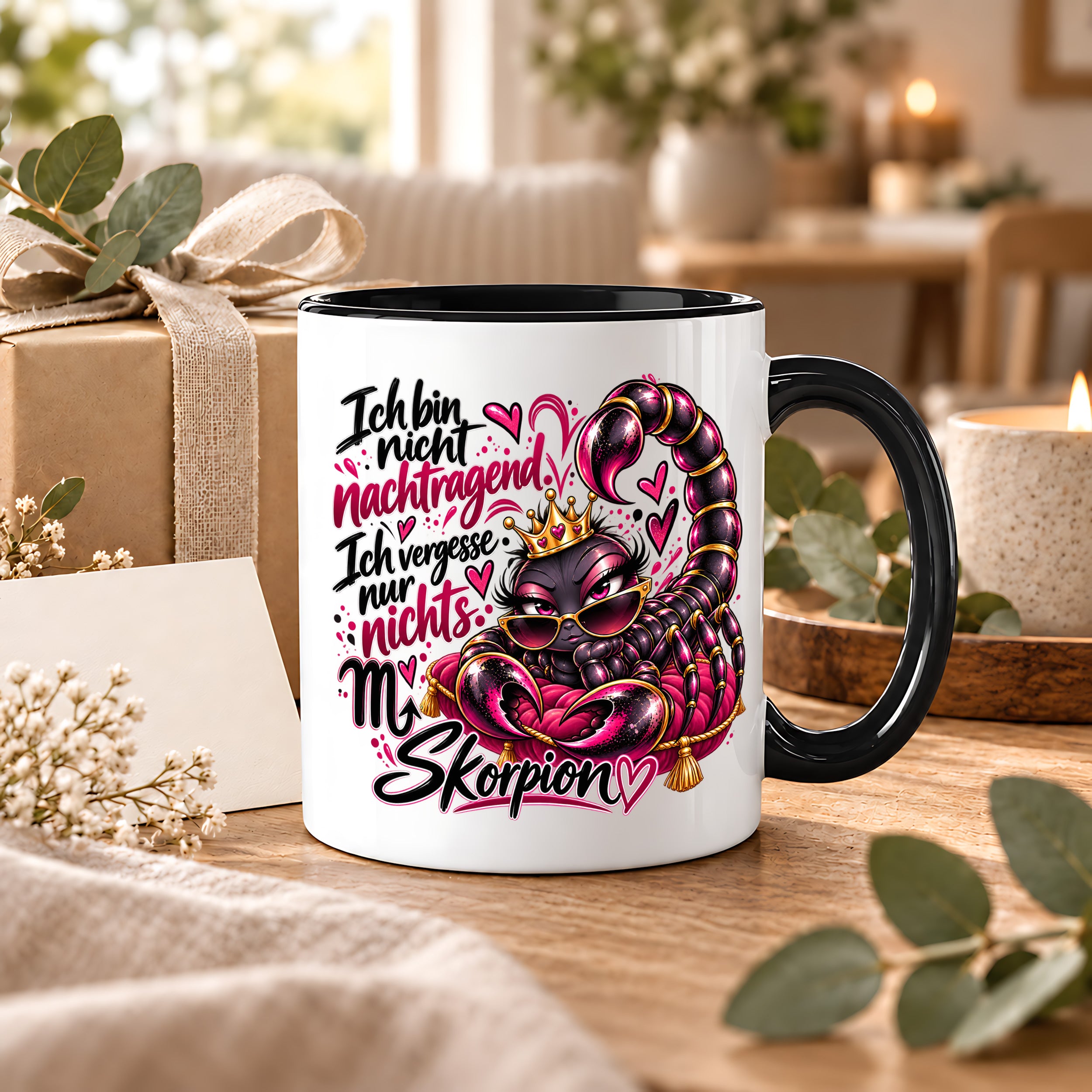 Herzbotschaft Skorpion Tasse – Ich bin nicht nachtragend, ich vergesse nur nichts – Lustige Sternzeichen Tasse mit Skorpion Motiv – Geschenk für Frauen, Freundin und Skorpion Geborene – 330 ml