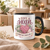 Stricken Tasse Echte Hexen haben zwei Zauberstäbe 330 ml Geschenk für Strickerin Wolle Handarbeit Geburtstag Weihnachten