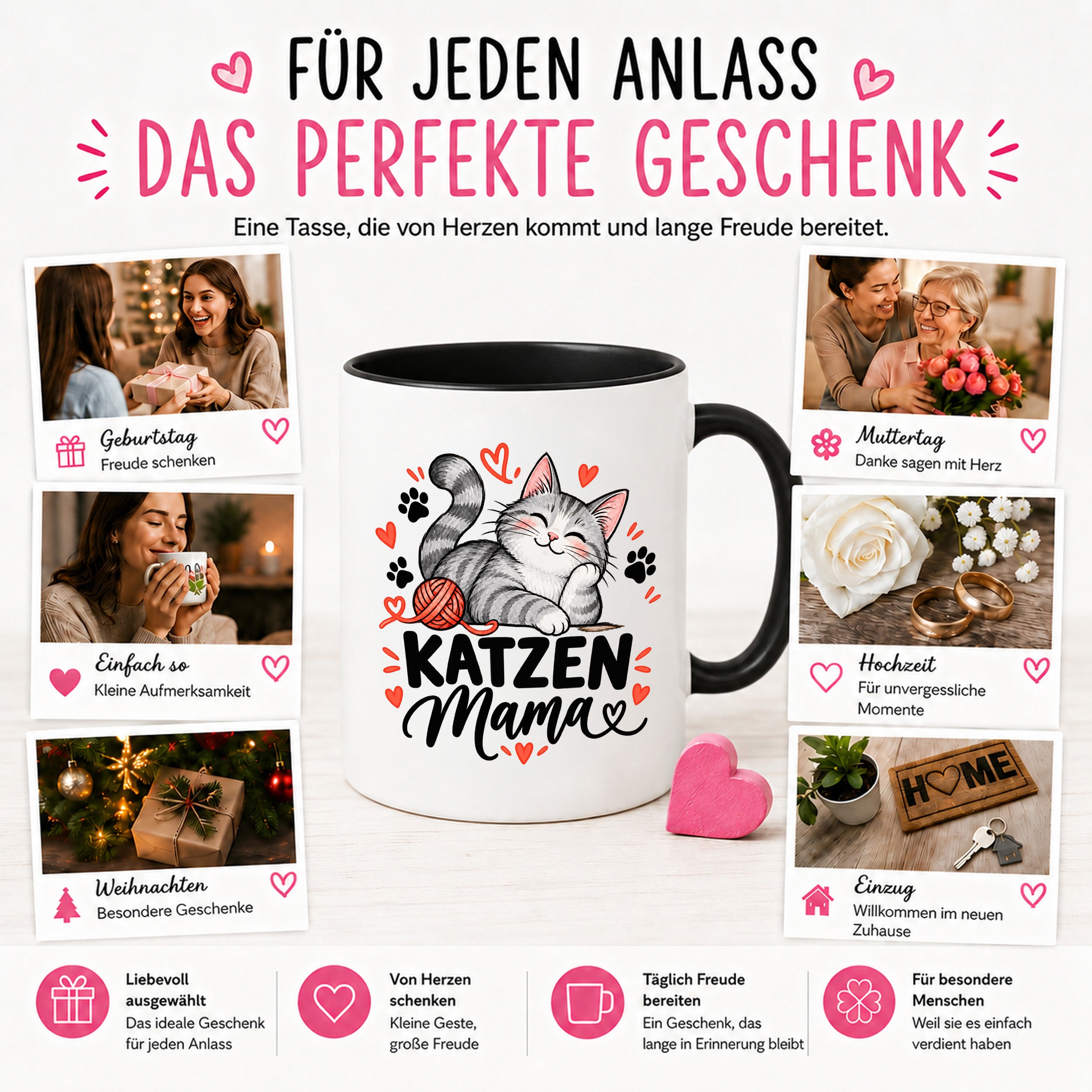 Katzen Mama Tasse Geschenk 330 ml Keramiktasse für Katzenliebhaber Katzenfreundin Geburtstag Weihnachten