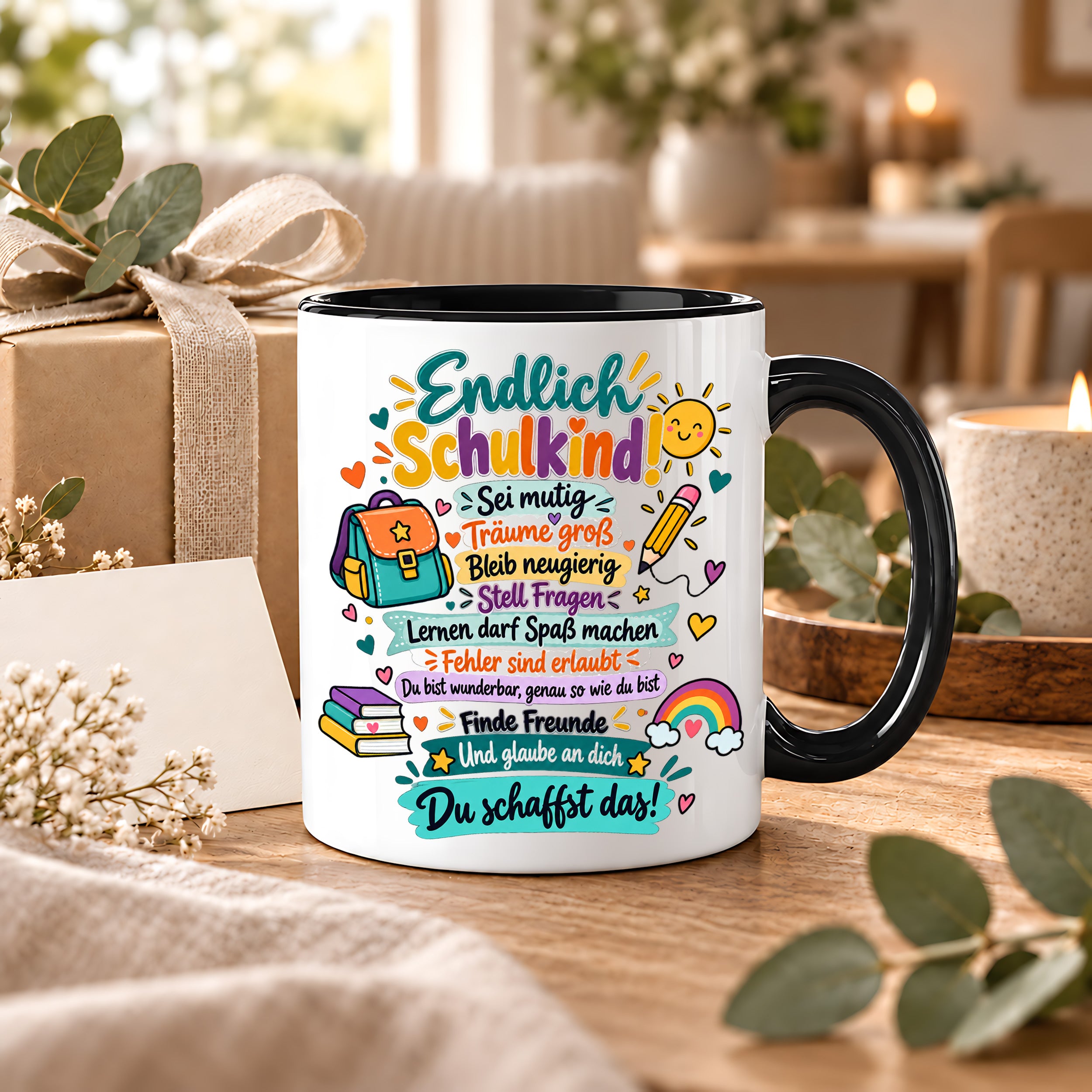 Tasse Schulkind Einschulung Geschenk Mutmacher Schule Schulanfang Kaffeetasse für Mädchen Jungen Geburtstag Schulstart 330 ml