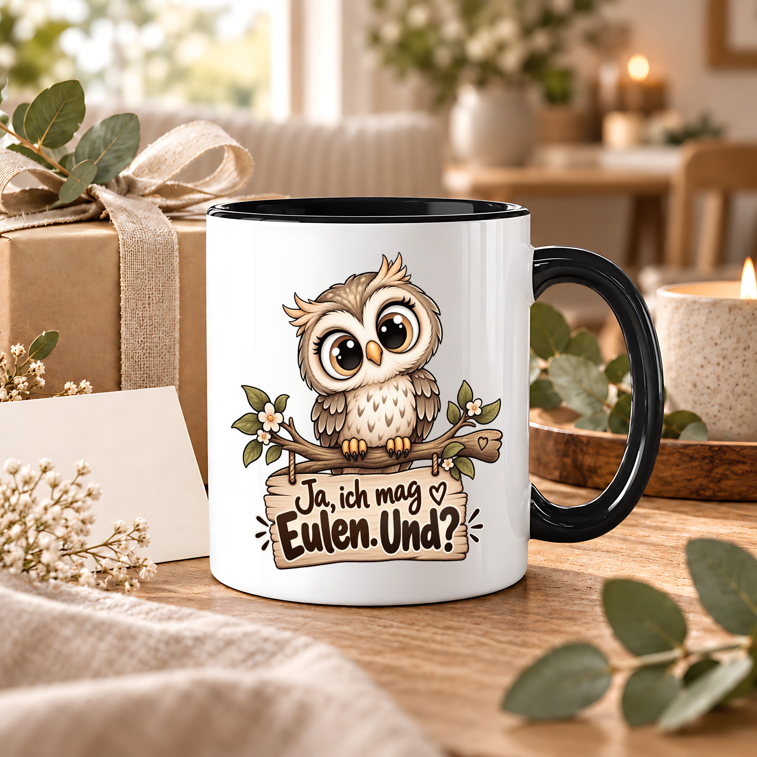 Tasse Eulenfan lustiger Spruch Ja ich mag Eulen Geschenk für Eulenliebhaber Freundin Kollegin Geburtstag Weihnachten 330 ml