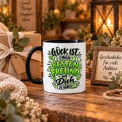 Herzbotschaft Bester Freund Tasse – Glück ist einen besten Freund wie dich zu haben – Kaffeetasse 330 ml mit Freundschaftsspruch und grünem Herz Motiv – Geschenk für besten Freund, Kumpel und Lieblingsmenschen – Freundschaft Geschenkidee