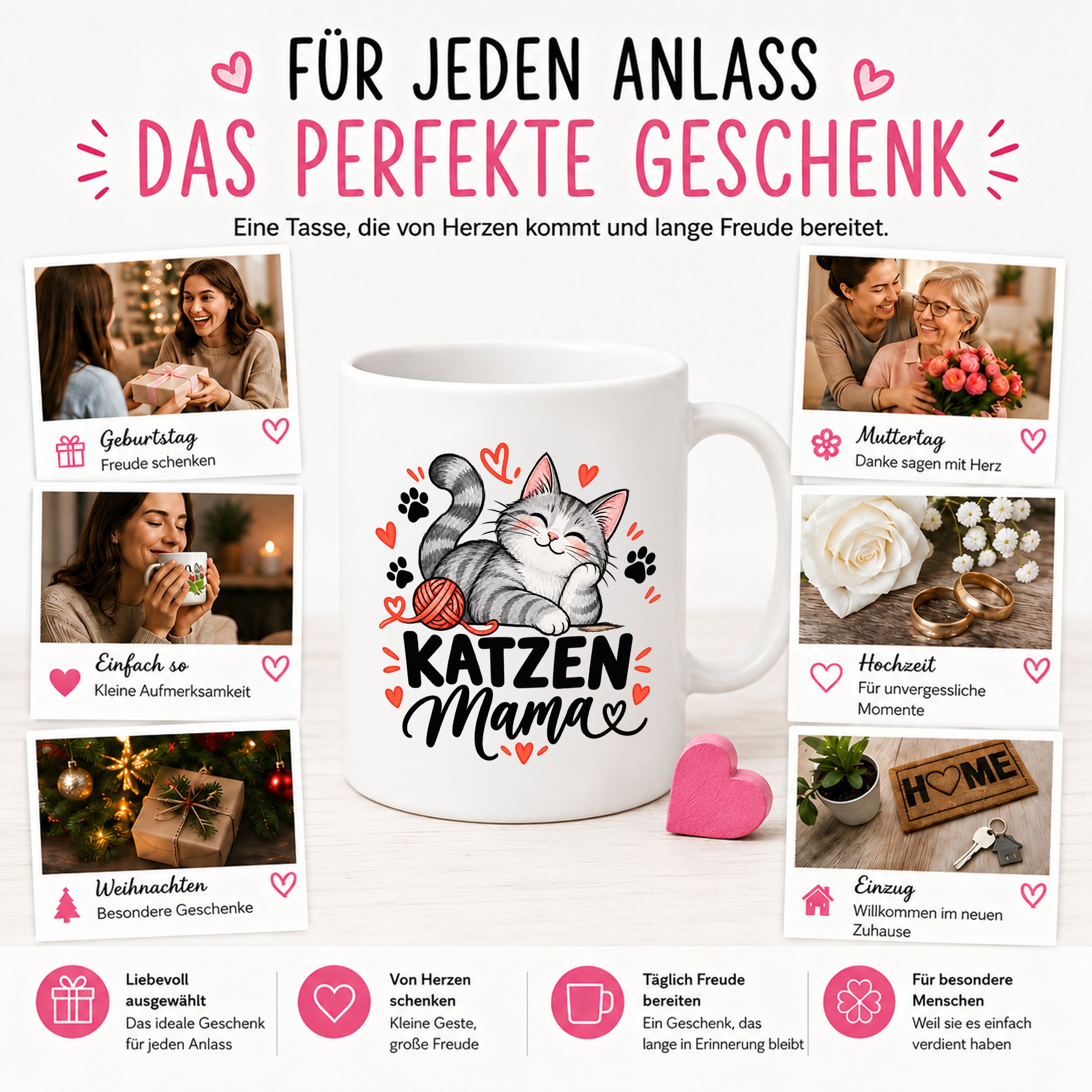 Katzen Mama Tasse Geschenk 330 ml Keramiktasse für Katzenliebhaber Katzenfreundin Geburtstag Weihnachten