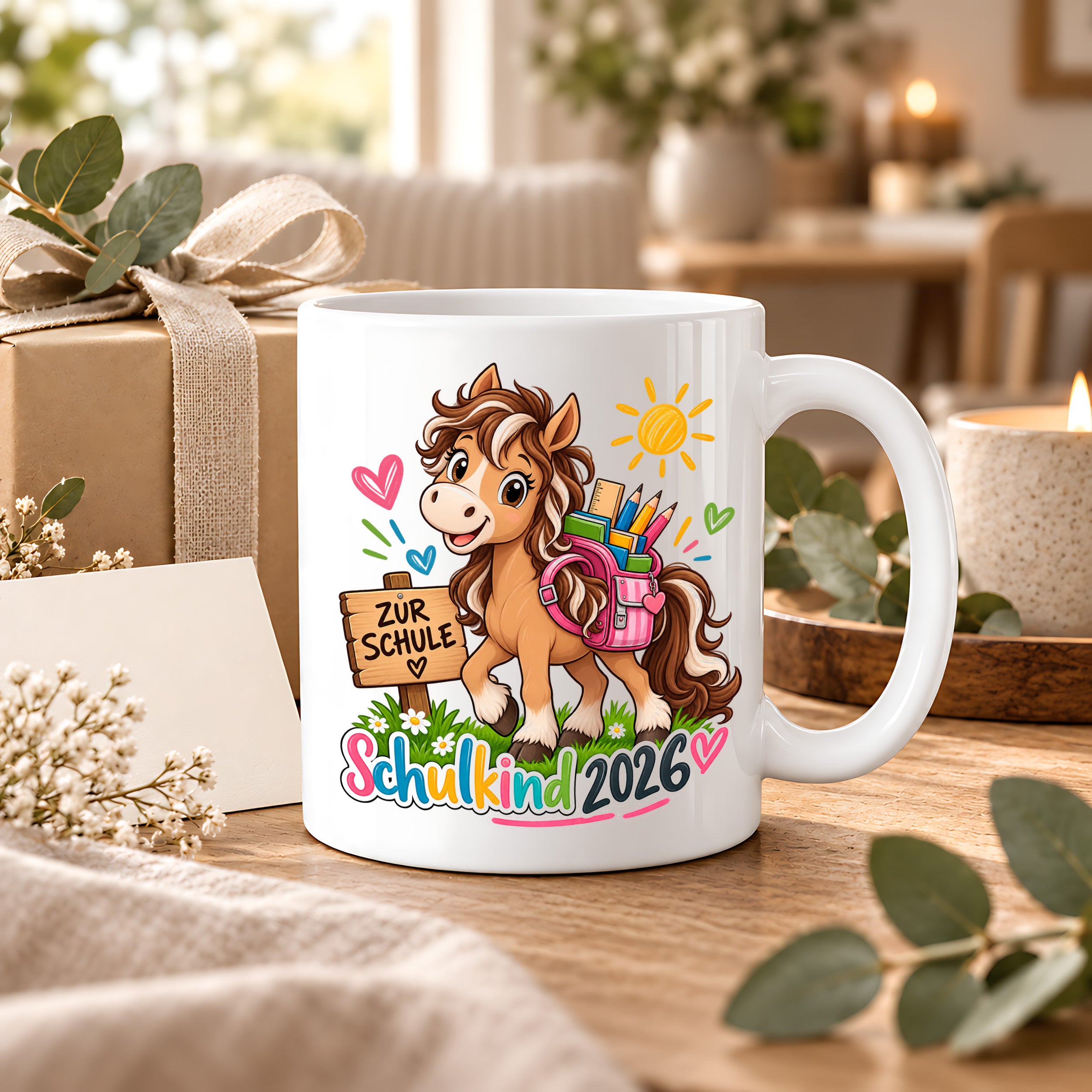 Schulkind 2026 Tasse Pferd Einschulung Geschenk 330 ml Keramiktasse für Mädchen Jungen Schulanfang 1. Schultag