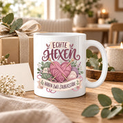 Stricken Tasse Echte Hexen haben zwei Zauberstäbe 330 ml Geschenk für Strickerin Wolle Handarbeit Geburtstag Weihnachten
