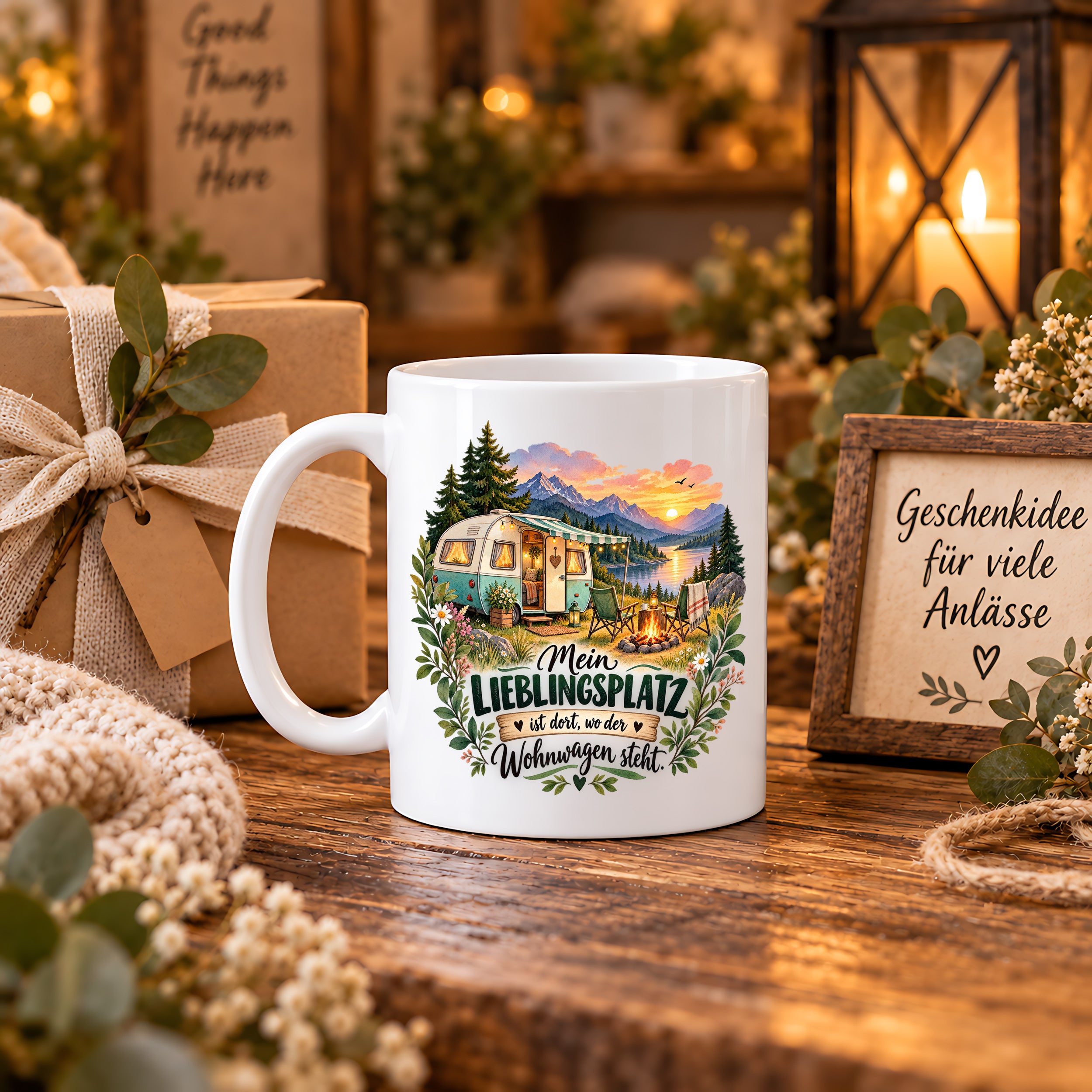Tasse Wohnwagen Camping Geschenk Lieblingsplatz Camper Kaffeetasse Campingfreunde Wohnmobil Urlaub Geburtstag Weihnachten 330 ml